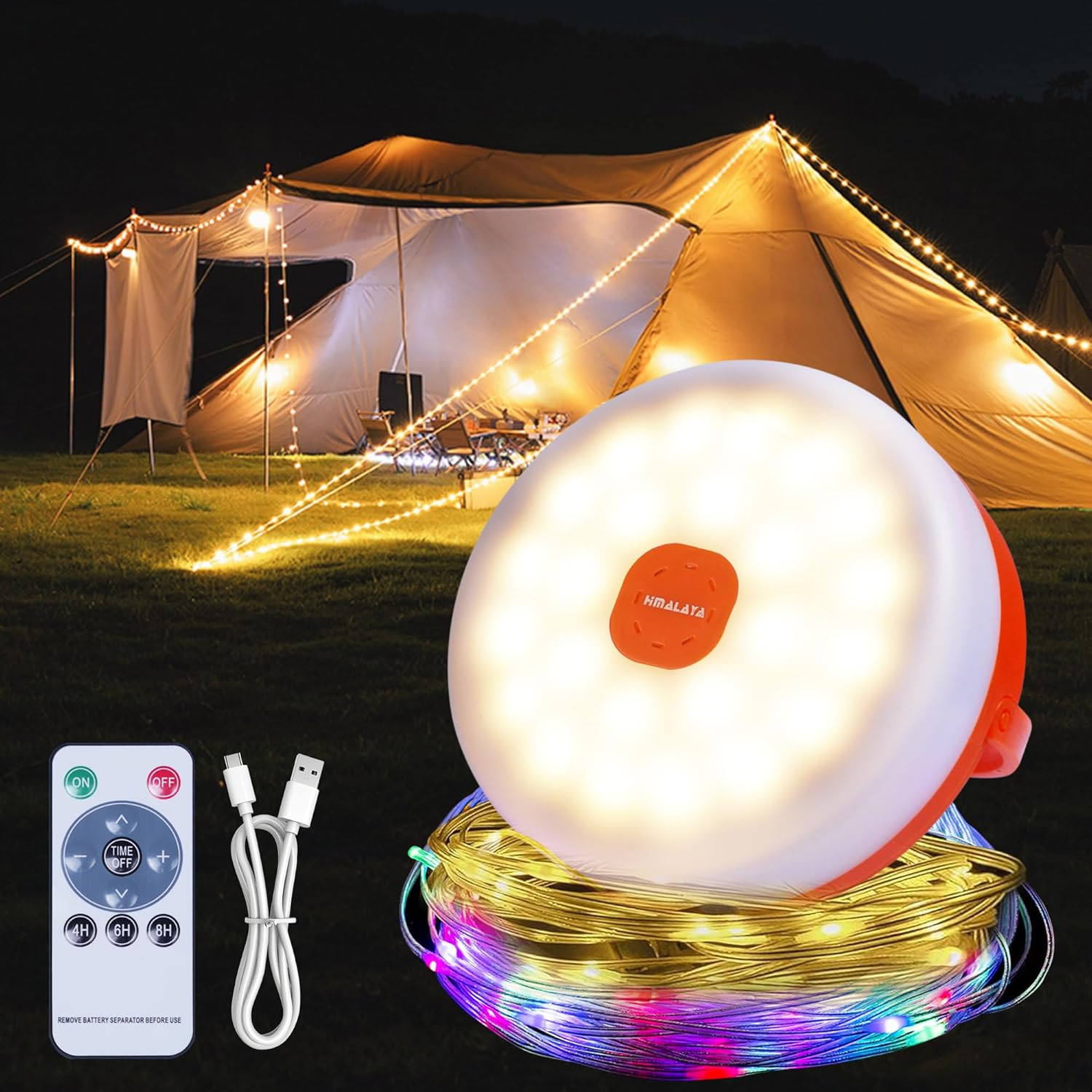 All-in-One Camping Light with 14 Modes - Portable LED Lantern with 3000mAh Power Bank & Retractable String Lights