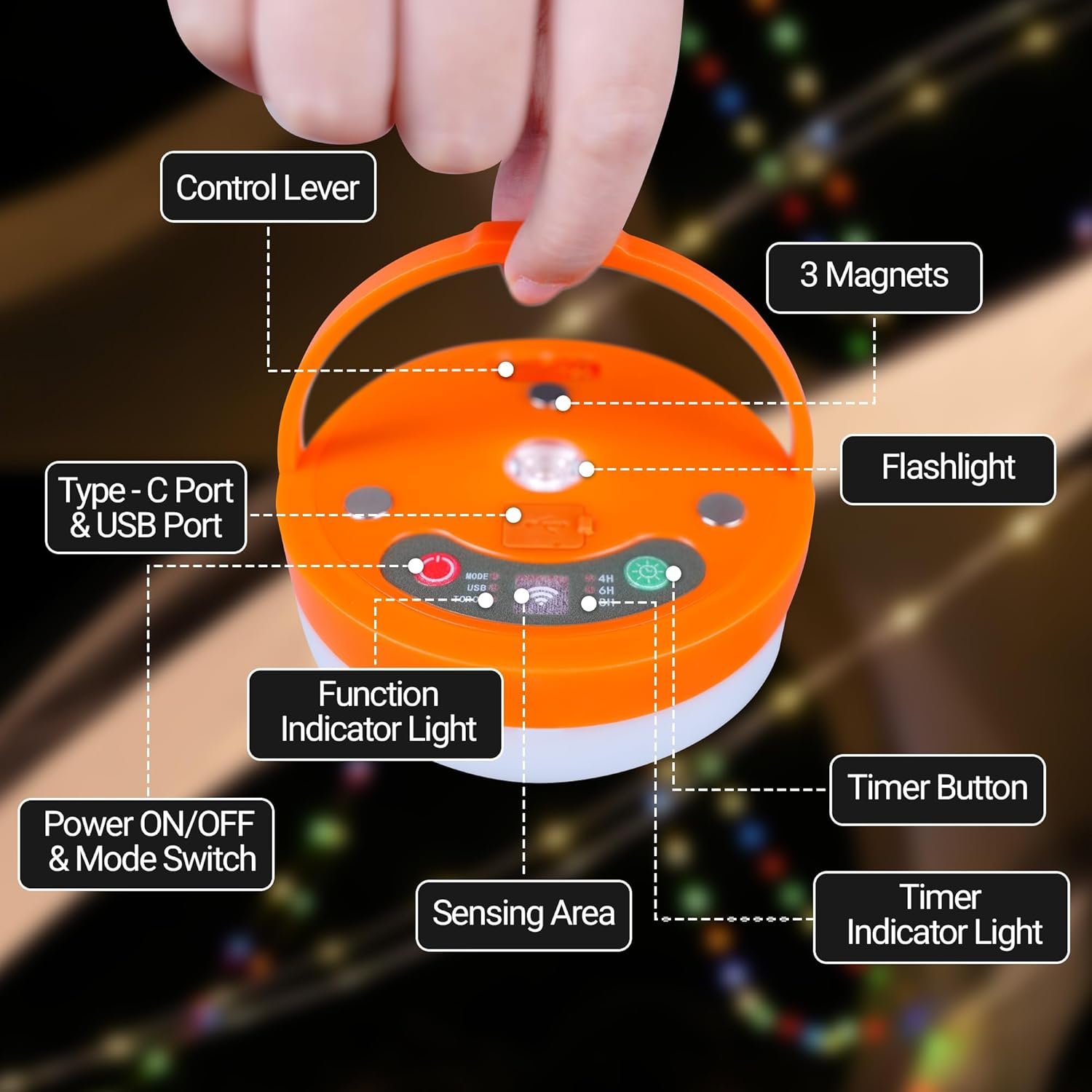All-in-One Camping Light with 14 Modes - Portable LED Lantern with 3000mAh Power Bank & Retractable String Lights