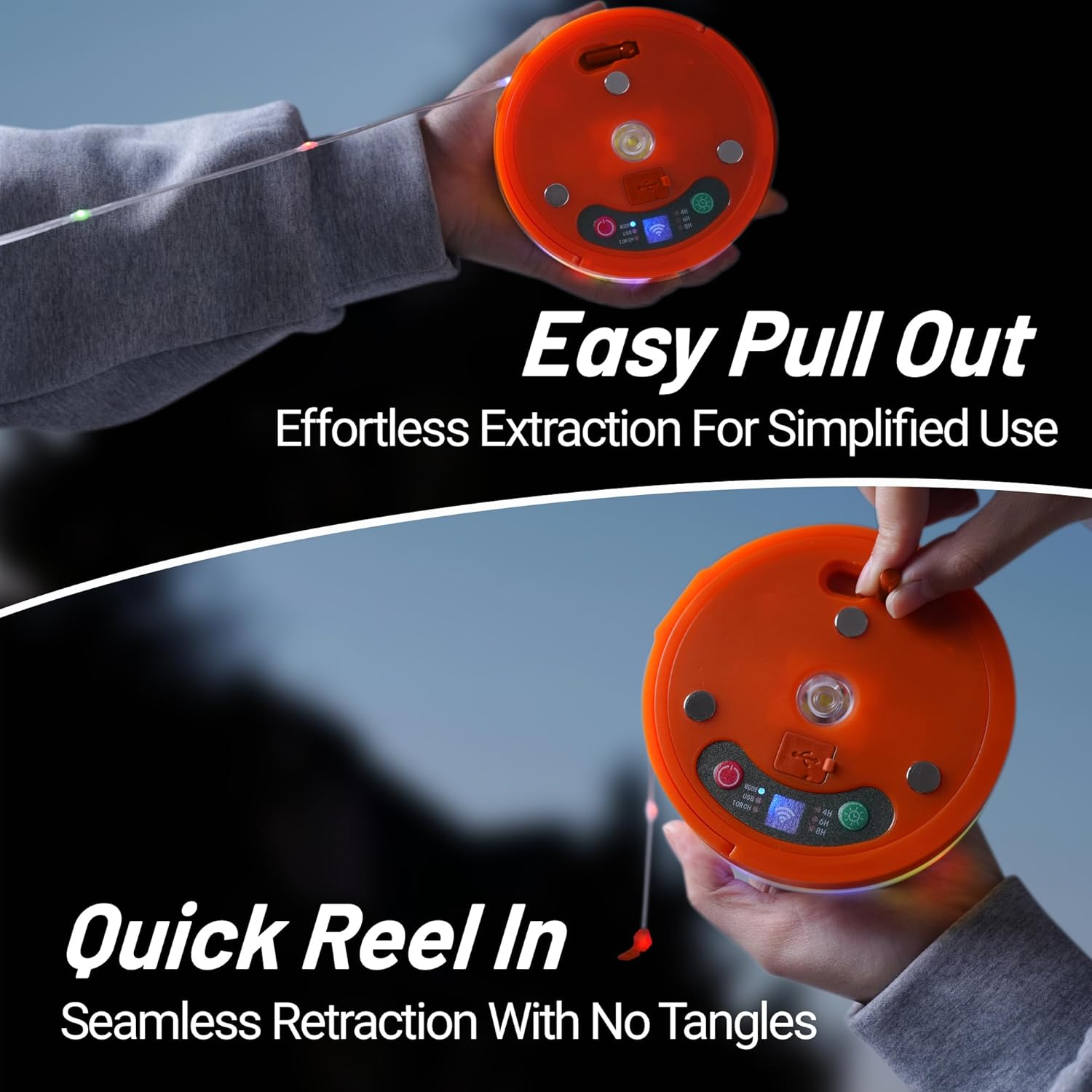 All-in-One Camping Light with 14 Modes - Portable LED Lantern with 3000mAh Power Bank & Retractable String Lights