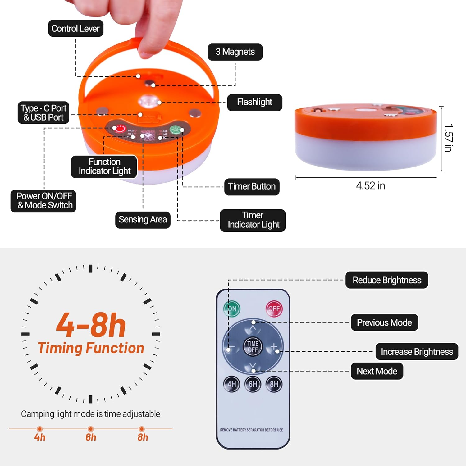 All-in-One Camping Light with 14 Modes - Portable LED Lantern with 3000mAh Power Bank & Retractable String Lights