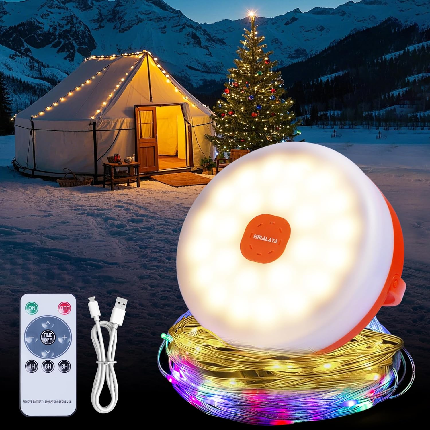 All-in-One Camping Light with 14 Modes - Portable LED Lantern with 3000mAh Power Bank & Retractable String Lights
