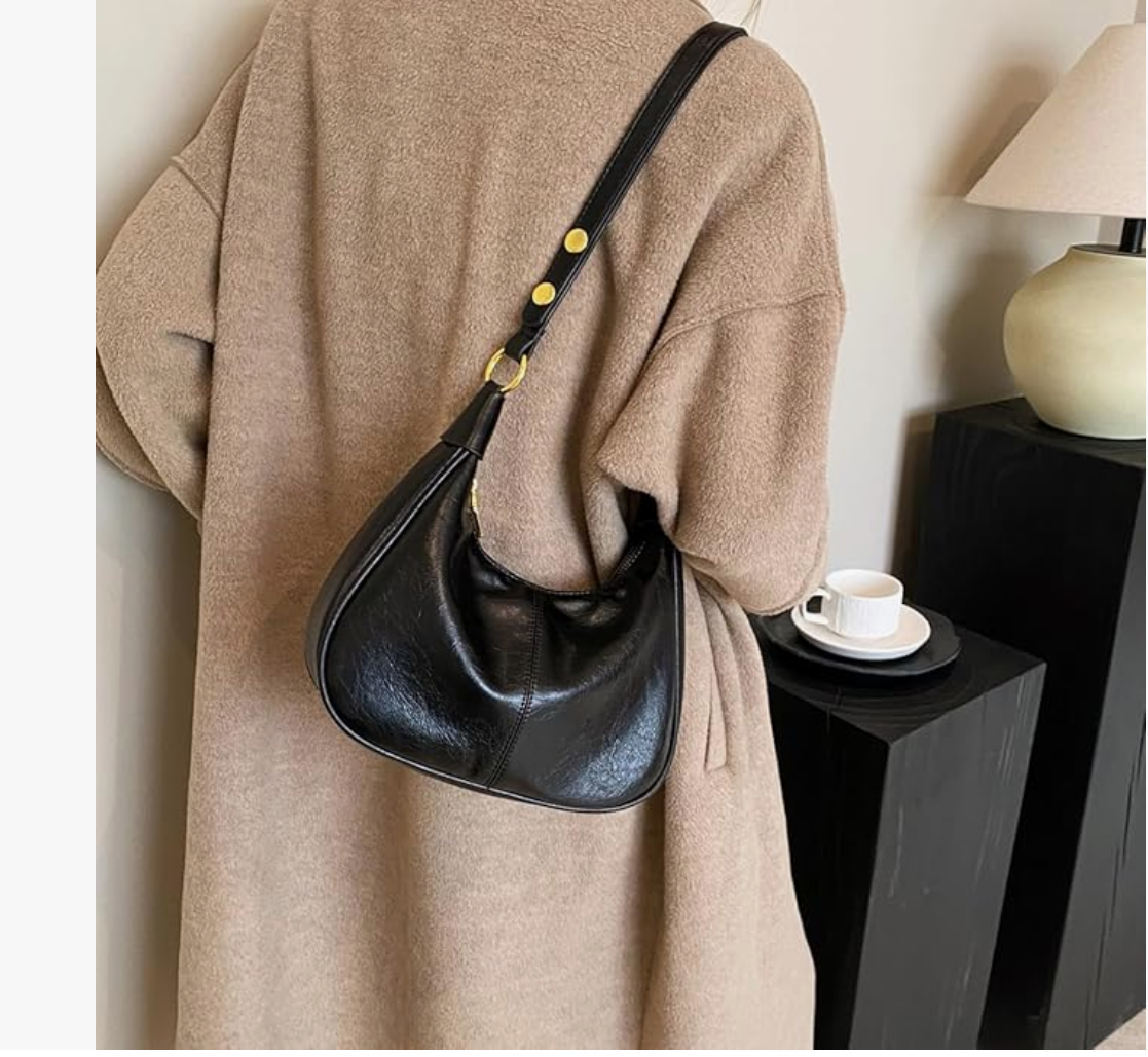 Women's Hobo Shoulder Bag - Soft Vegan Leather Minimalist Handbag with Adjustable Strap