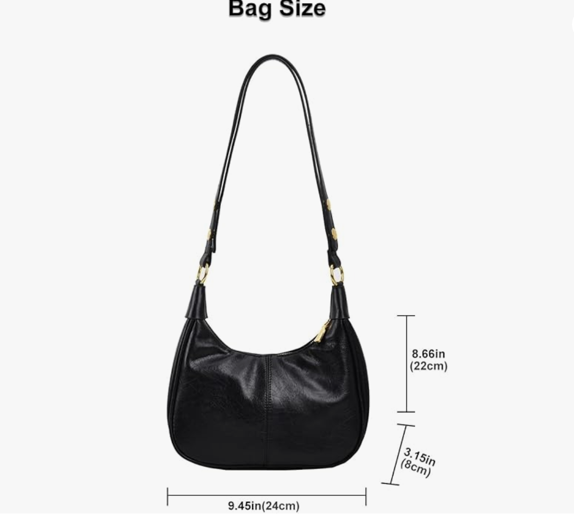 Women's Hobo Shoulder Bag - Soft Vegan Leather Minimalist Handbag with Adjustable Strap