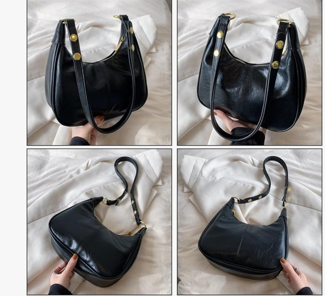 Women's Hobo Shoulder Bag - Soft Vegan Leather Minimalist Handbag with Adjustable Strap