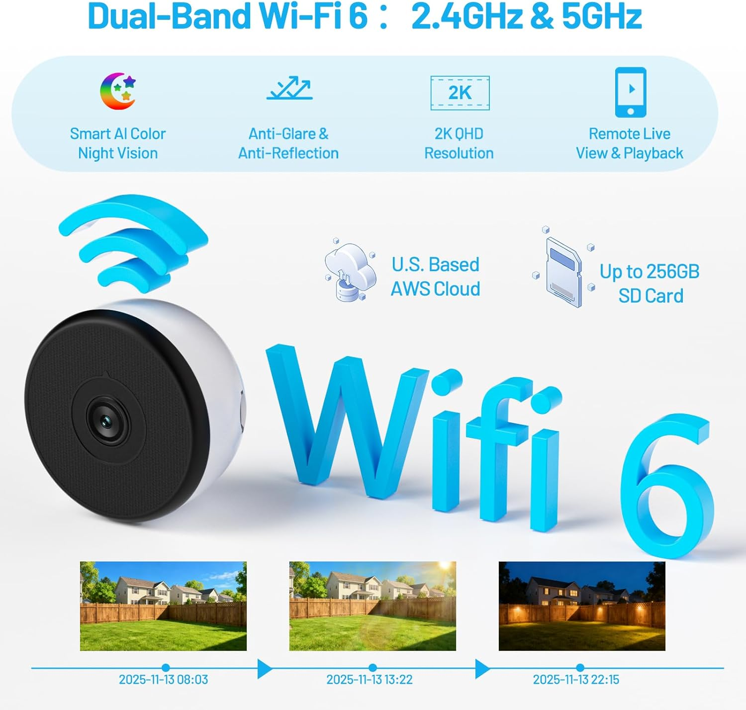 Noonkey WiFi 6 Window Security Camera - 2K QHD AI Color Night Vision with 30-Second Installation