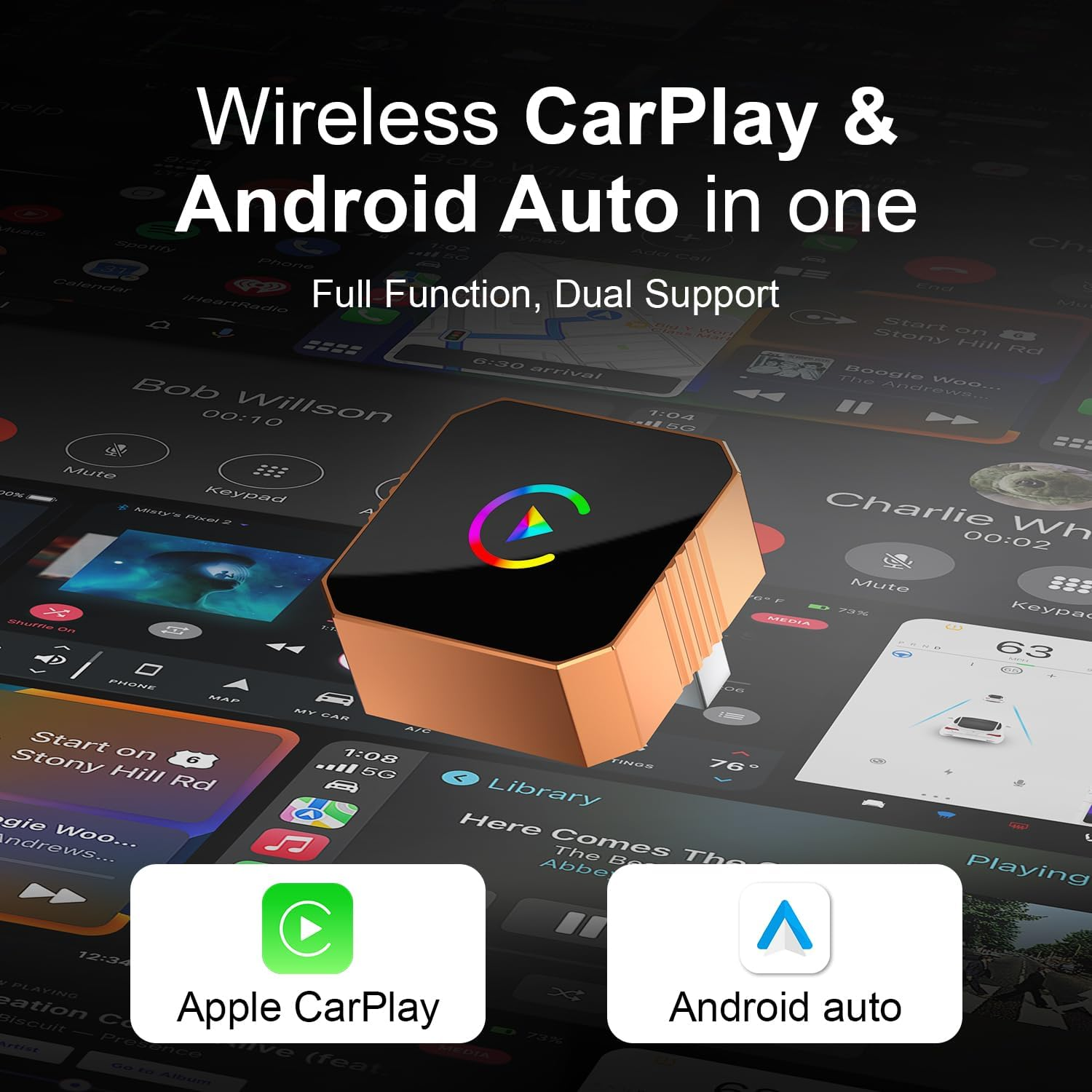 Wireless CarPlay Android Auto Adapter - Mini USB Dongle 2.4GHz/5GHz Dual-Band with Auto Reconnect