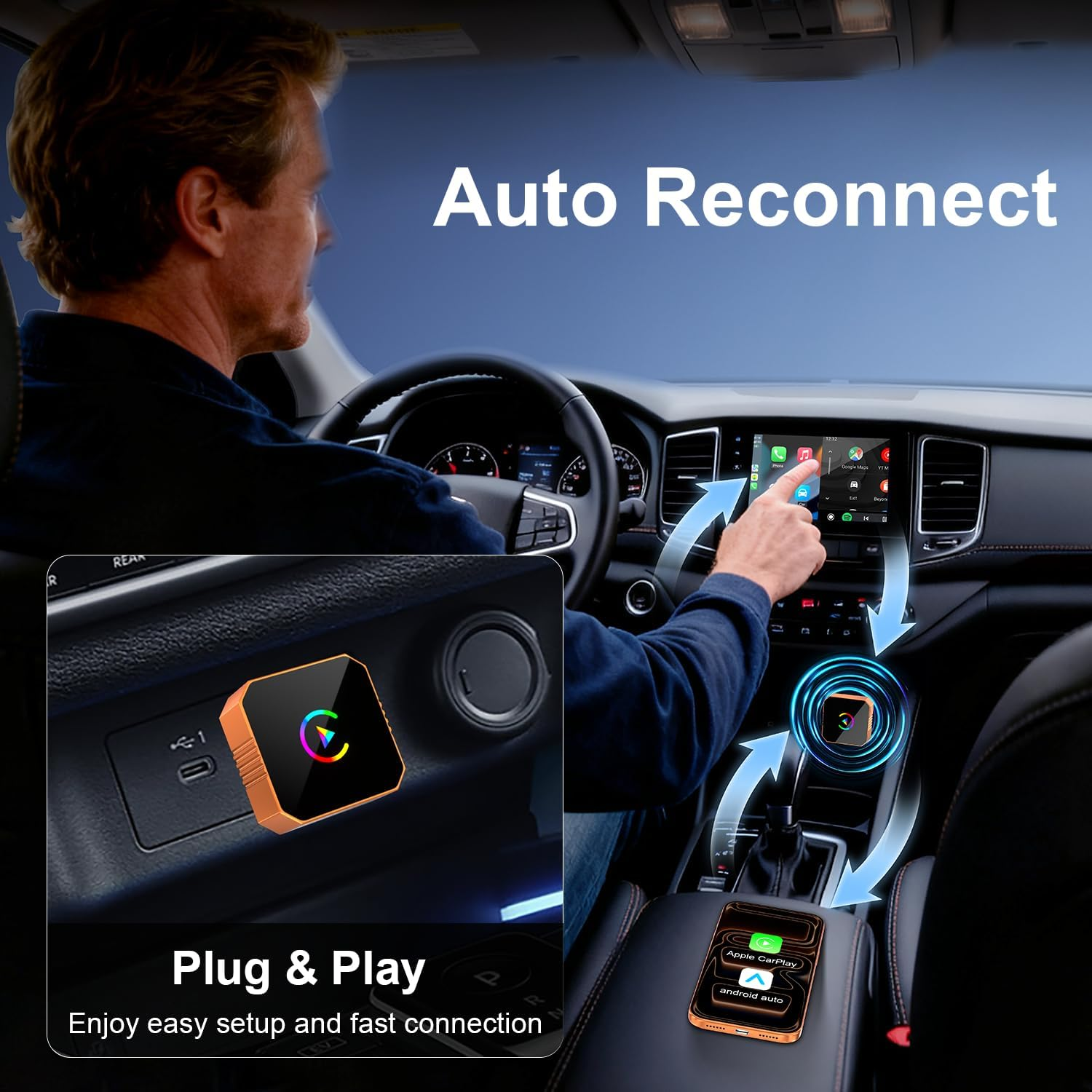 Wireless CarPlay Android Auto Adapter - Mini USB Dongle 2.4GHz/5GHz Dual-Band with Auto Reconnect