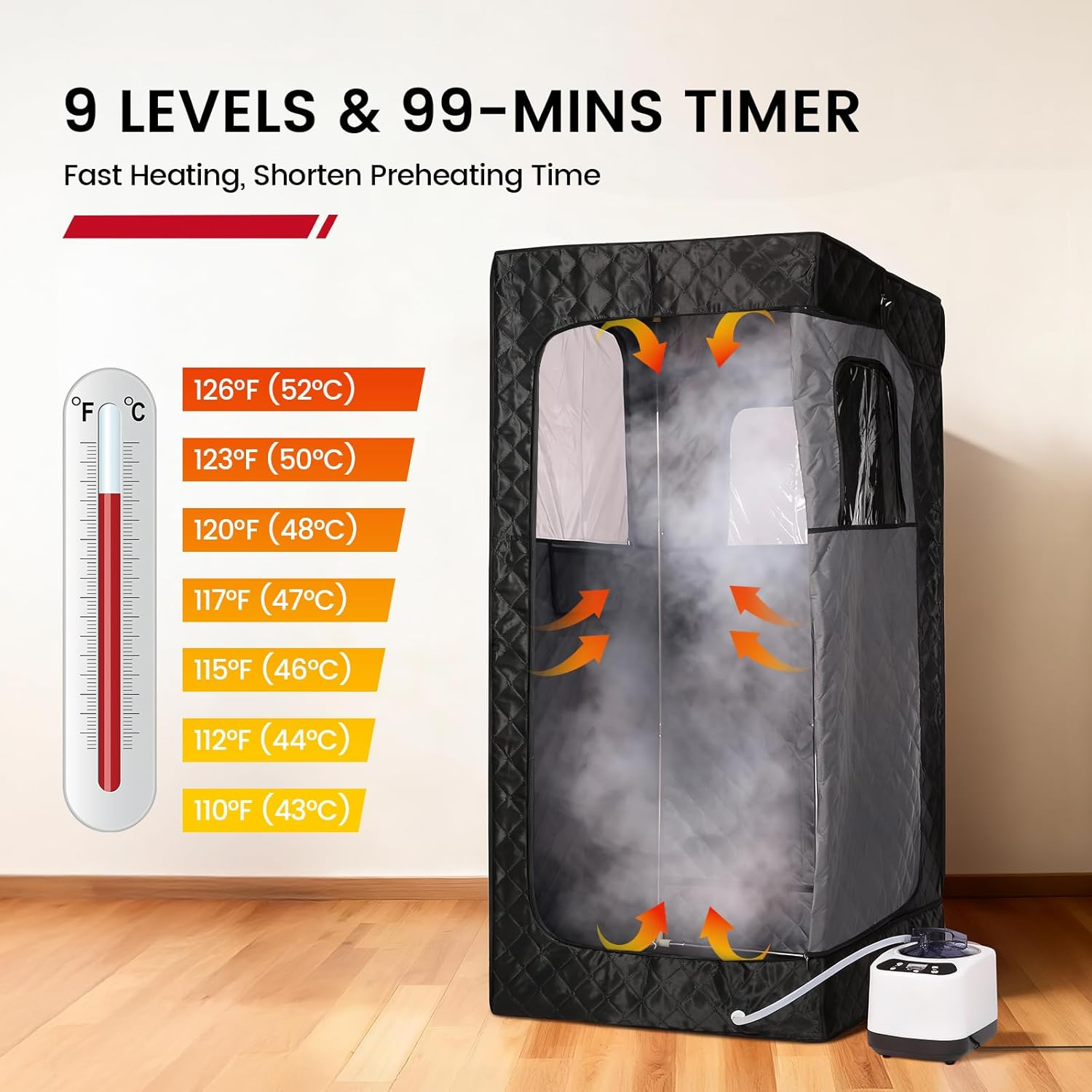 Portable Home Sauna - Personal Steam Sauna Tent with 3L Steamer 9 Temperature Levels & Folding Chair