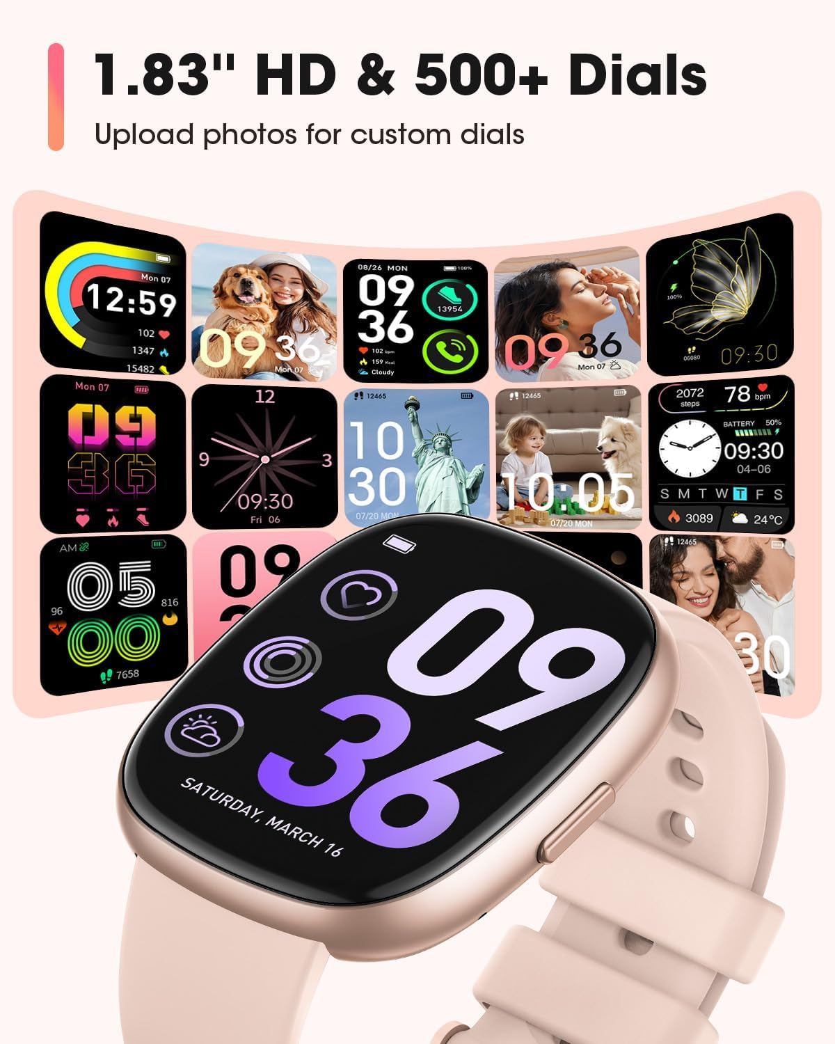 Smart Watch for Women & Men with Bluetooth Call - 24H Heart Rate SpO2 Sleep Monitor, 120+ Sport Modes, 5ATM Waterproof Fitness Tracker for iPhone & Android - Starlight