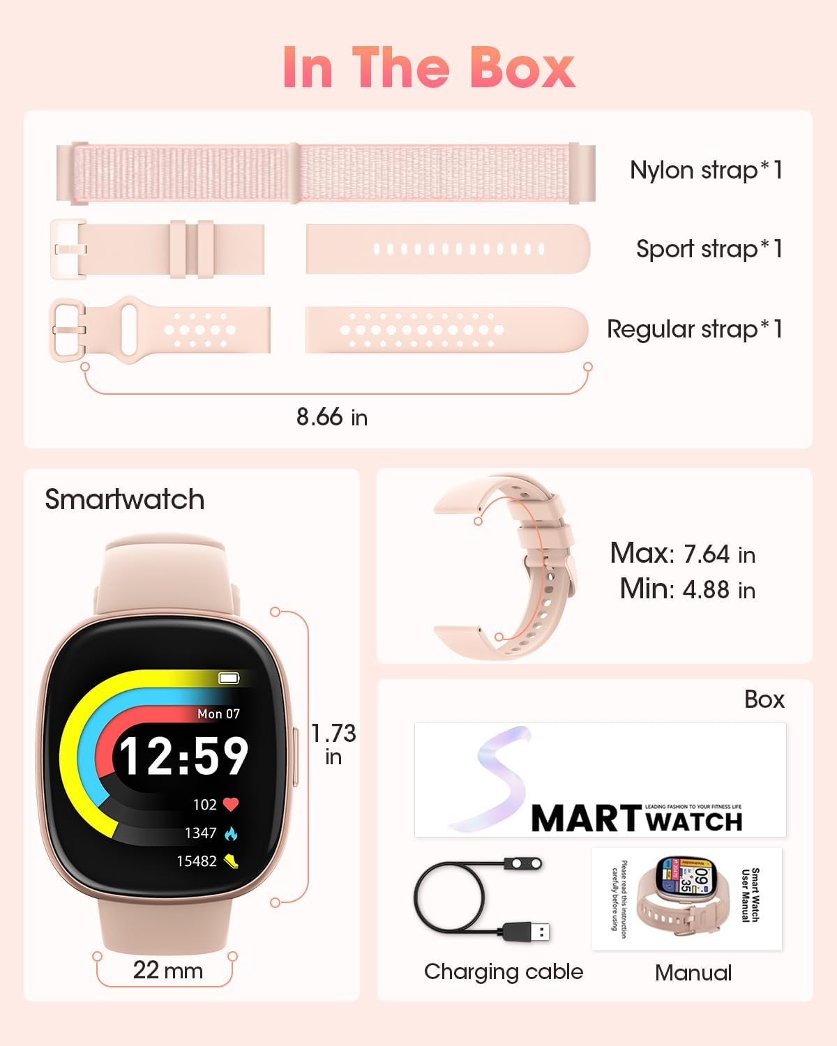 Smart Watch for Women & Men with Bluetooth Call - 24H Heart Rate SpO2 Sleep Monitor, 120+ Sport Modes, 5ATM Waterproof Fitness Tracker for iPhone & Android - Starlight