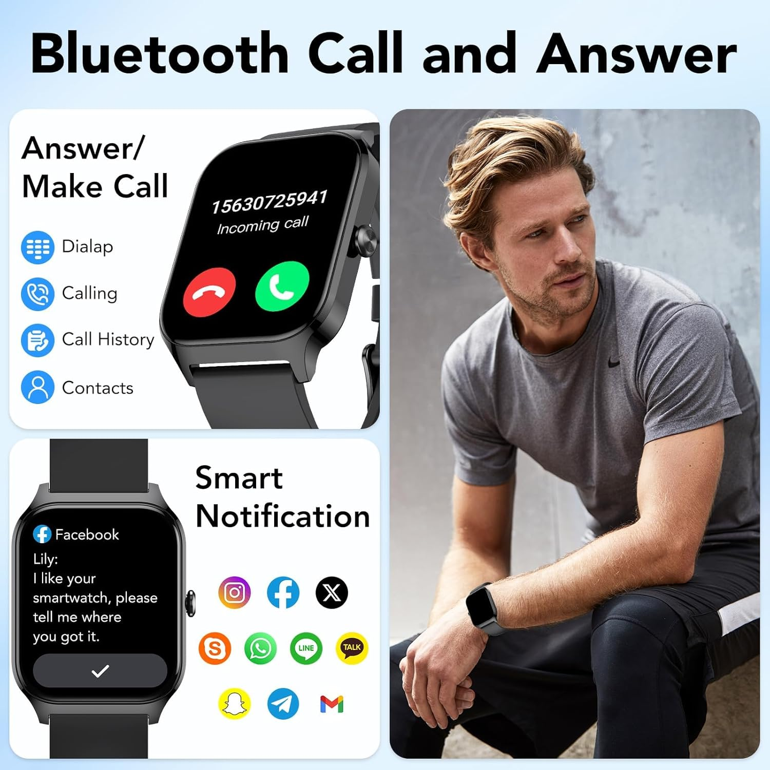 Smart Watch for Men & Women 1.85" HD - Bluetooth Calls, AI Voice Control, IP68 Waterproof, 115+ Sport Modes, 24/7 Heart Rate & Sleep Tracker for iOS & Android
