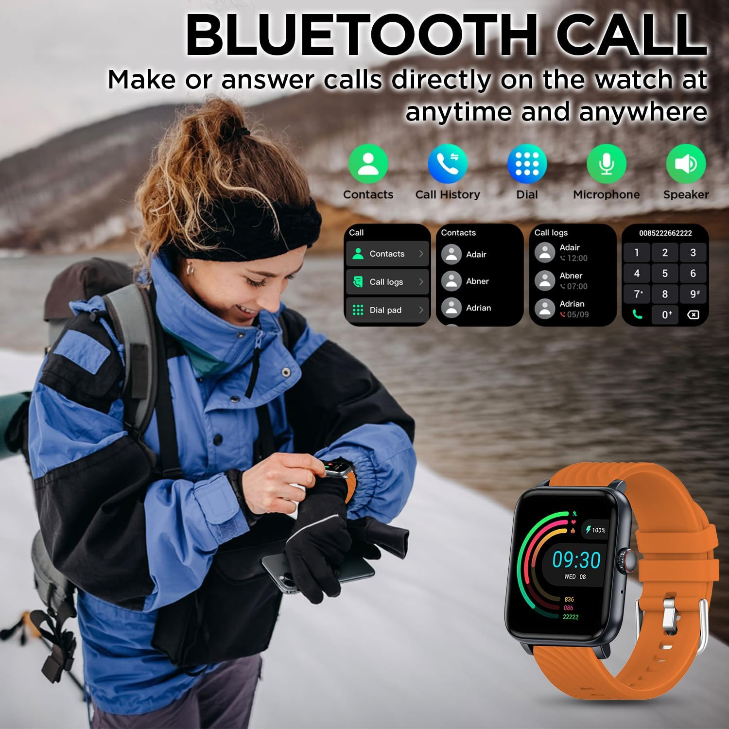 BENIO Fitness Tracker 1.85" - Answer/Make Calls, 24/7 Heart Rate & SpO2 Monitor, Sleep Tracker, 100 Sports Modes, IP67 Waterproof Pedometer for Women & Men