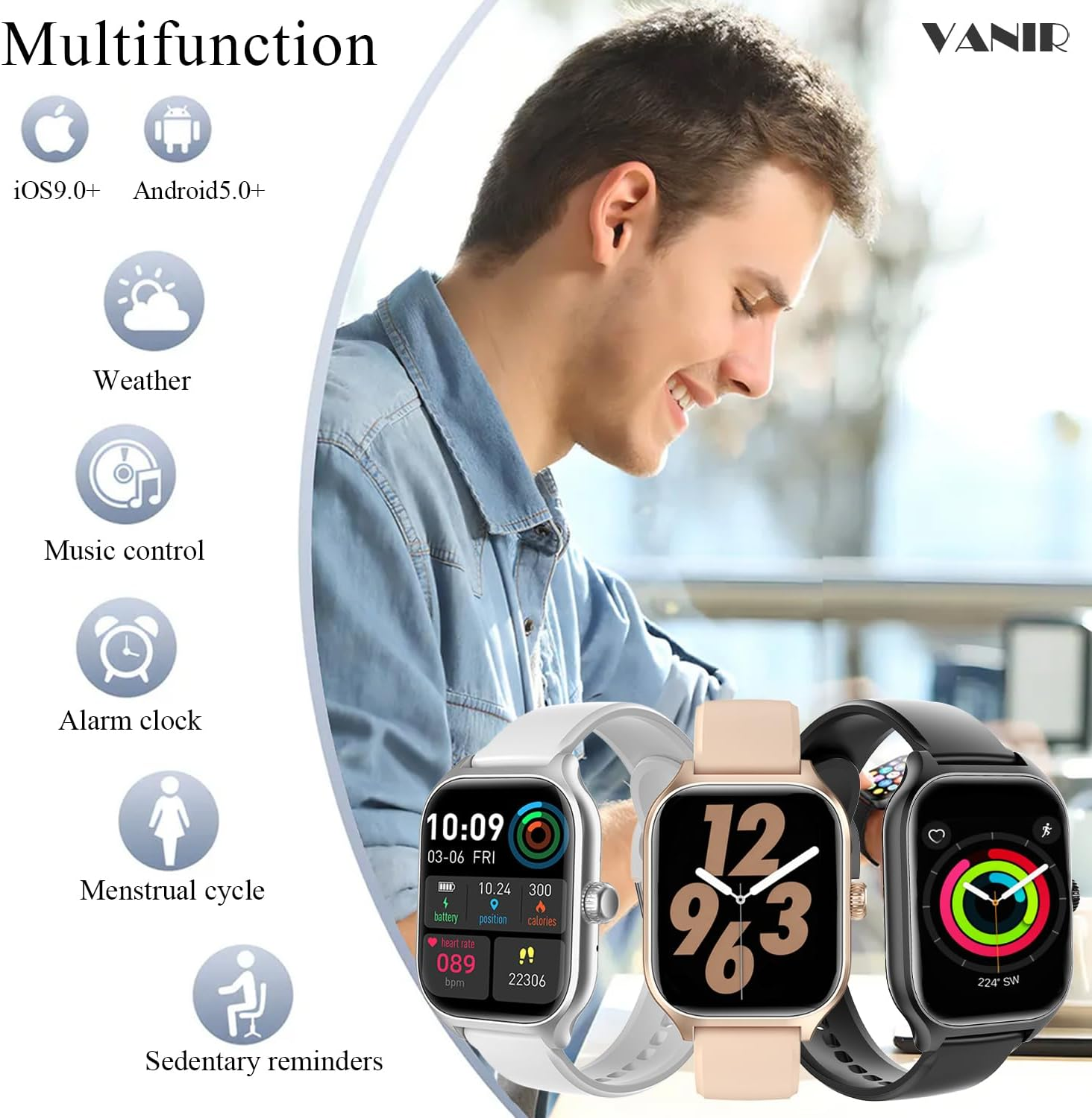 VANIR Smart Watch 2.01" Large HD Display - Bluetooth Calling, Fitness Tracker, Multi-Function Activity Watch for Men & Women