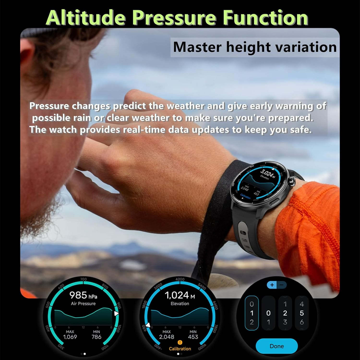 Military Smart Watch with GPS Tracker - 1.43" AMOLED Screen, Compass, Bluetooth Call Answer/Dial, Multiple Sports Modes for Android & iOS - Black