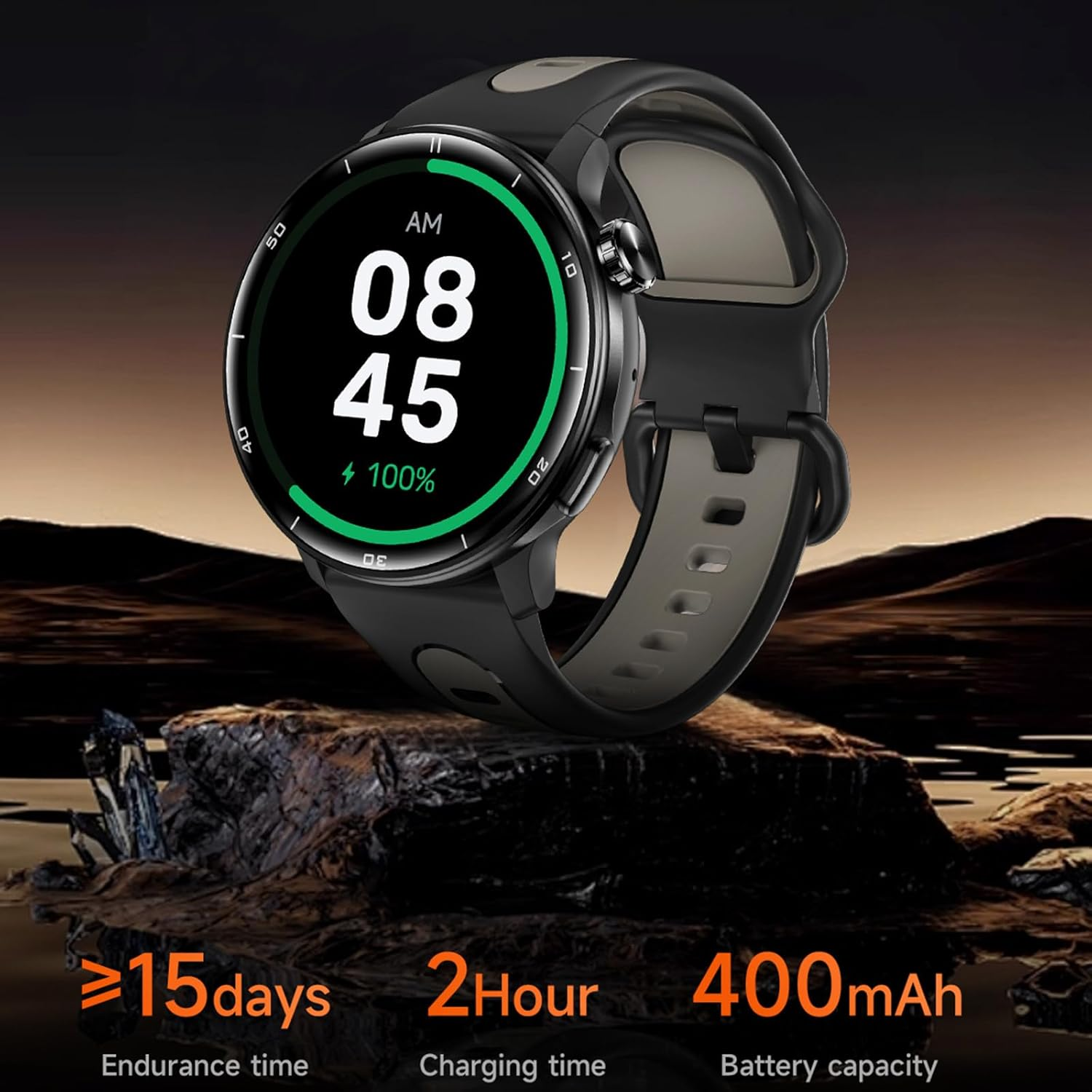Military Smart Watch with GPS Tracker - 1.43" AMOLED Screen, Compass, Bluetooth Call Answer/Dial, Multiple Sports Modes for Android & iOS - Black