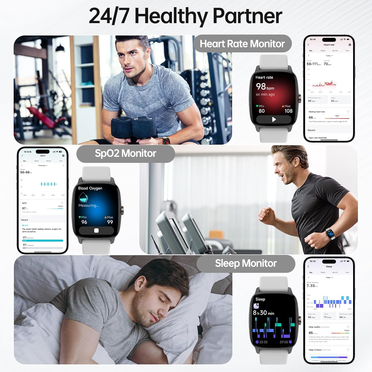 Smart Watch 1.85" HD - Bluetooth Call & AI Voice, Heart Rate SpO2 Sleep Monitor, 100+ Sports Modes, Mini Games, IP68 Waterproof for Android & iOS