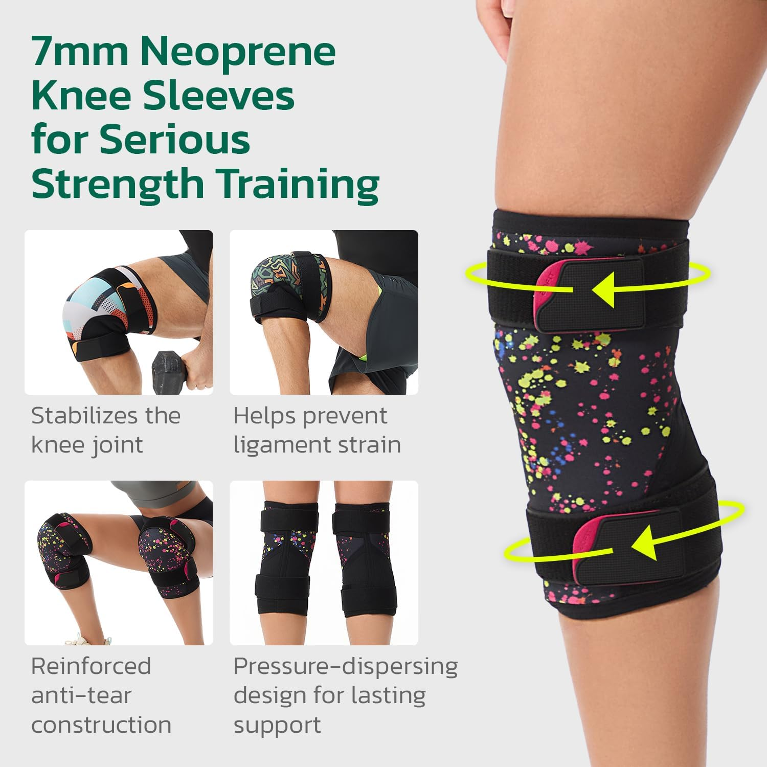Knee Brace 1 Pair - 7mm Neoprene Knee Compression Sleeve with Adjustable Strap for Weightlifting & Training XX-Large