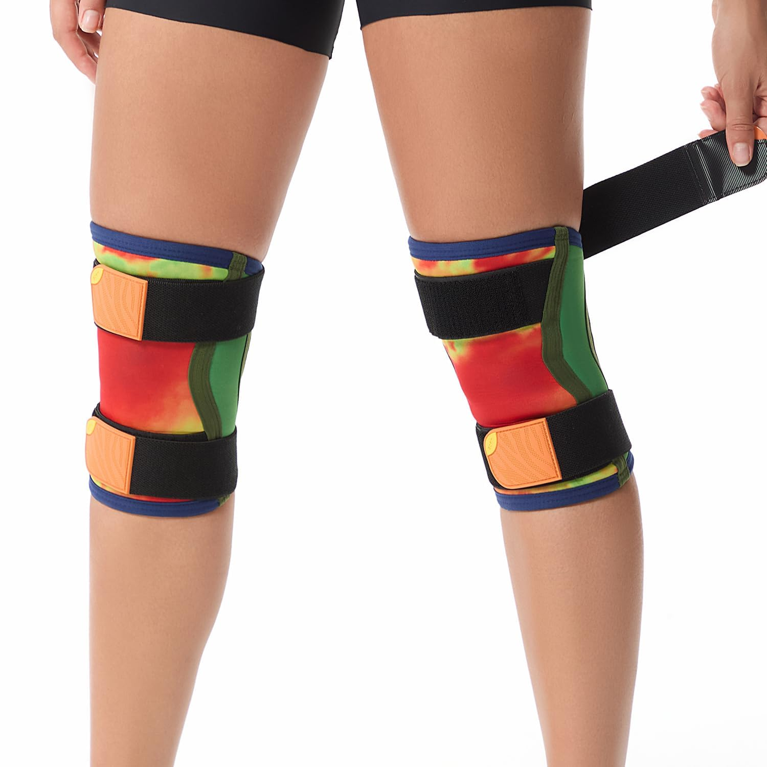 Knee Sleeve 5mm Neoprene 1 Pair - Non-Slip Knee Brace with Adjustable Strap for Weightlifting & Sports Orange 2XL