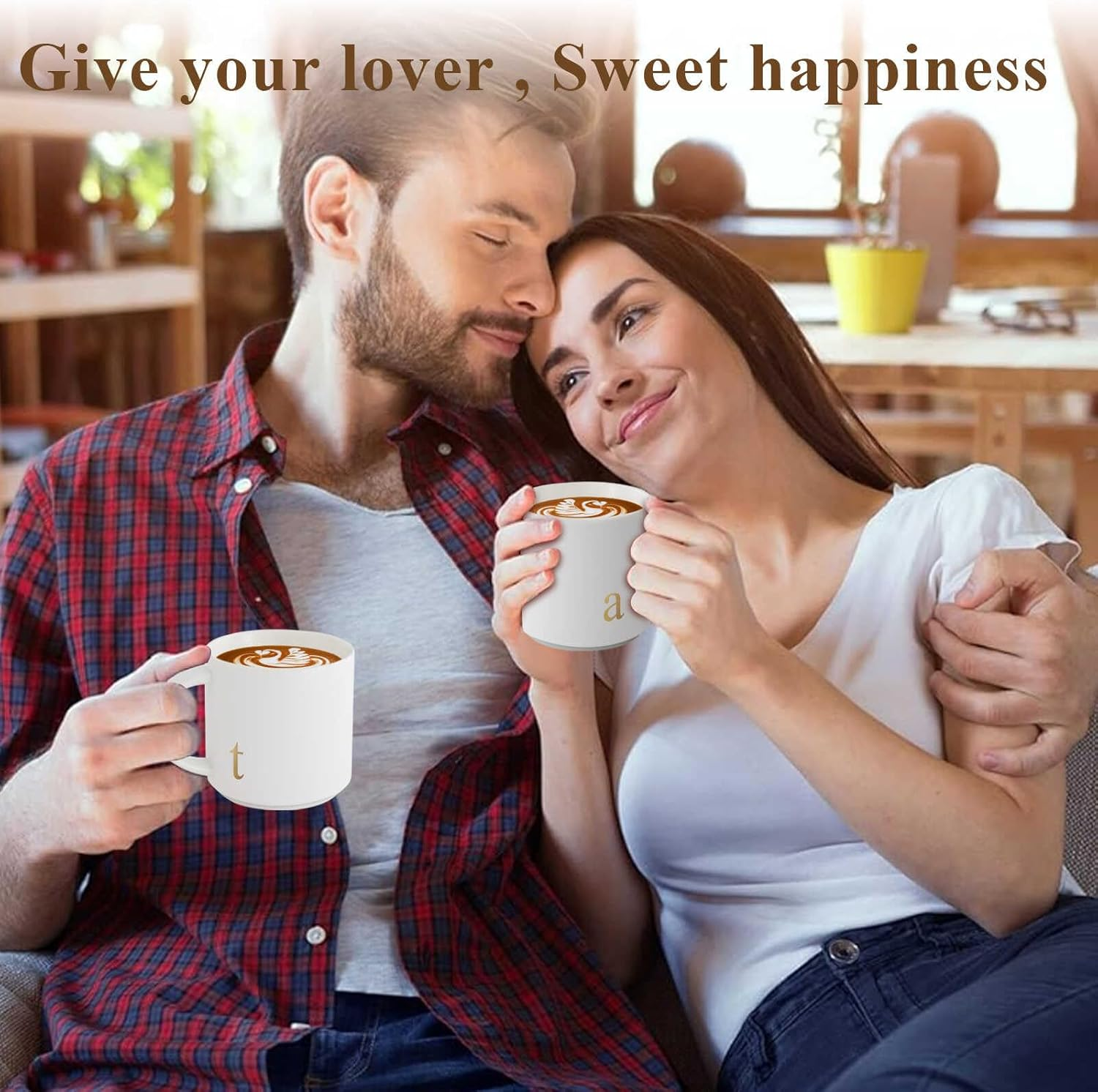 Monogrammed Ceramic Large Coffee Mug - I Love You More Romantic Gift for Girlfriend Boyfriend Future Mrs