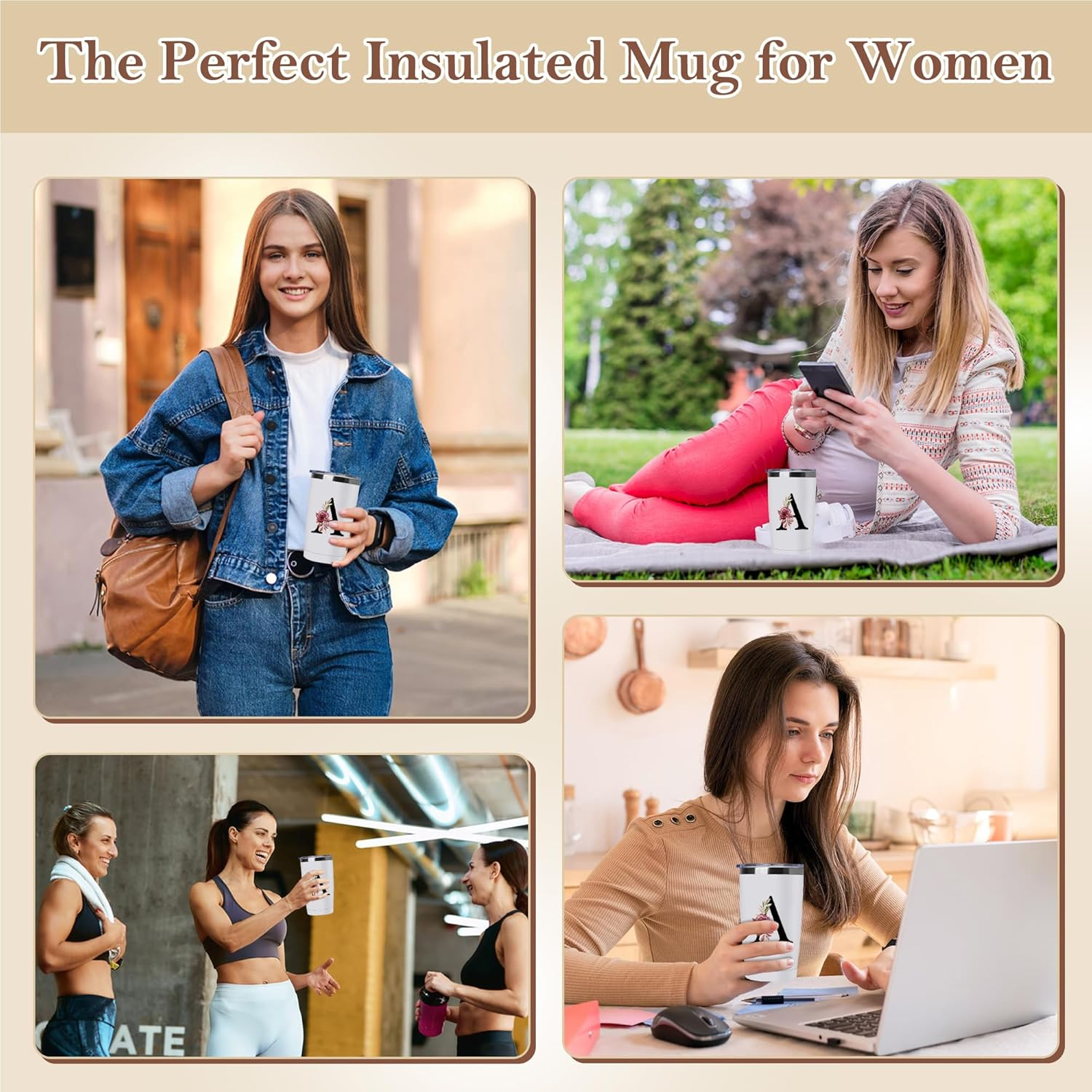 20 Oz Insulated Coffee Cup with Lid - Travel Mug Tumbler Gift for Women Mom Girlfriend Sister Bestie