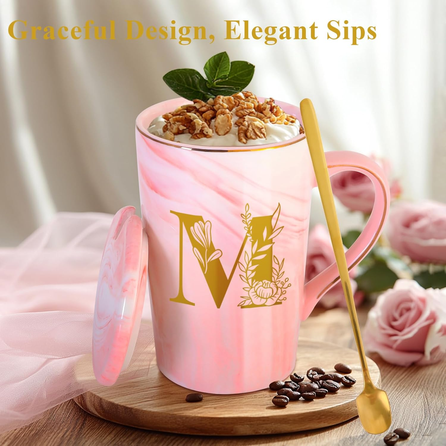 Personalized Ceramic Coffee Mug with Lid - Custom Gift for Wife from Husband Birthday Wedding Anniversary