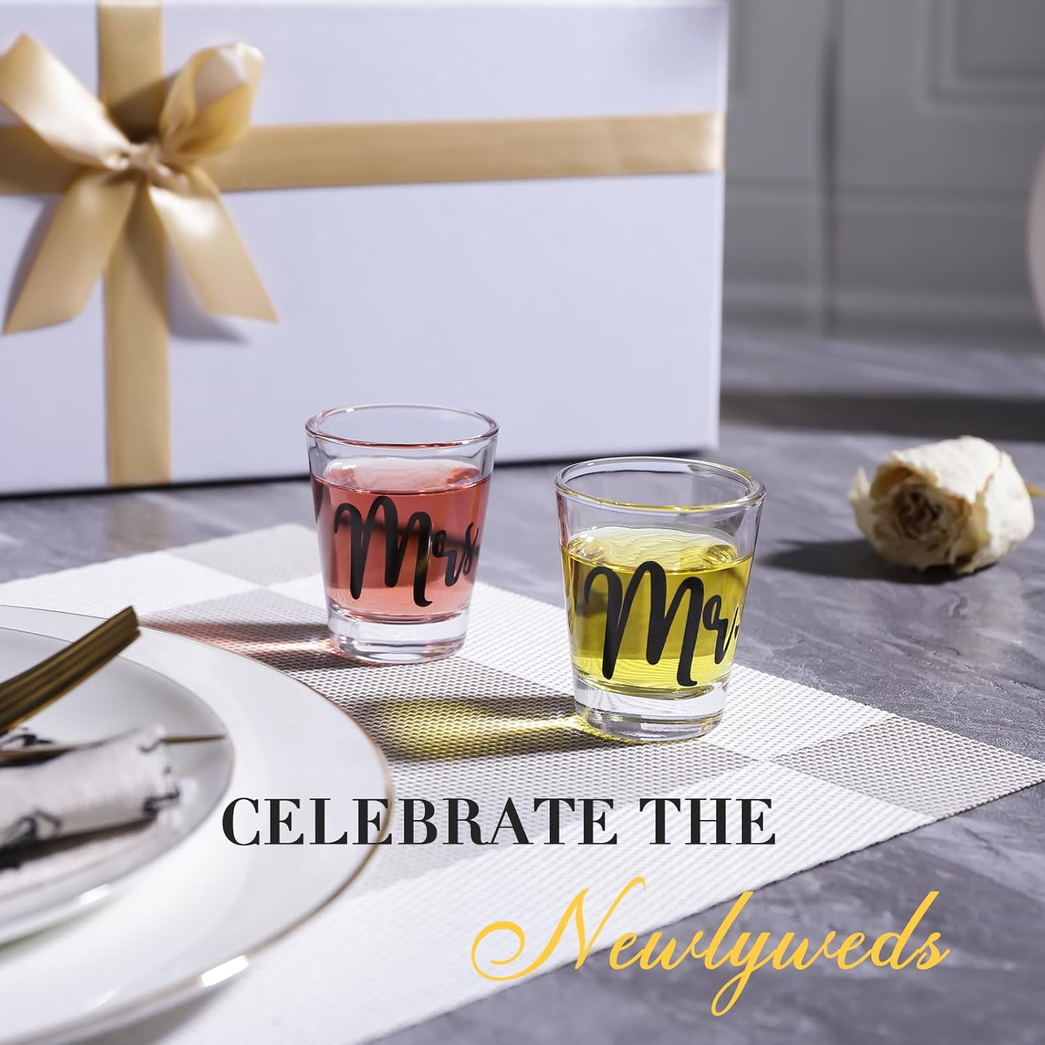 Gifts for Couples 2026 - Mr and Mrs Shot Glass Set His and Hers Hubby Wifey Anniversary Valentines Gift