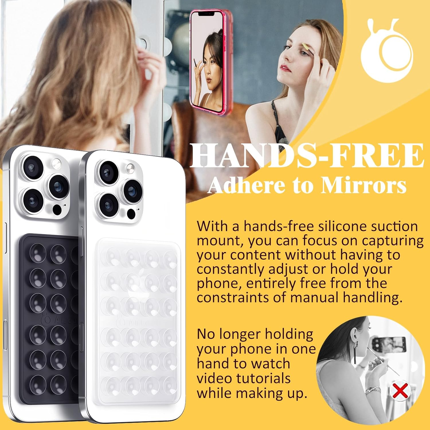8 Pack Silicone Suction Phone Case Mount - Enhanced Adhesive Grip with Upgraded Thickened Sticky Pad for Hands-Free Use