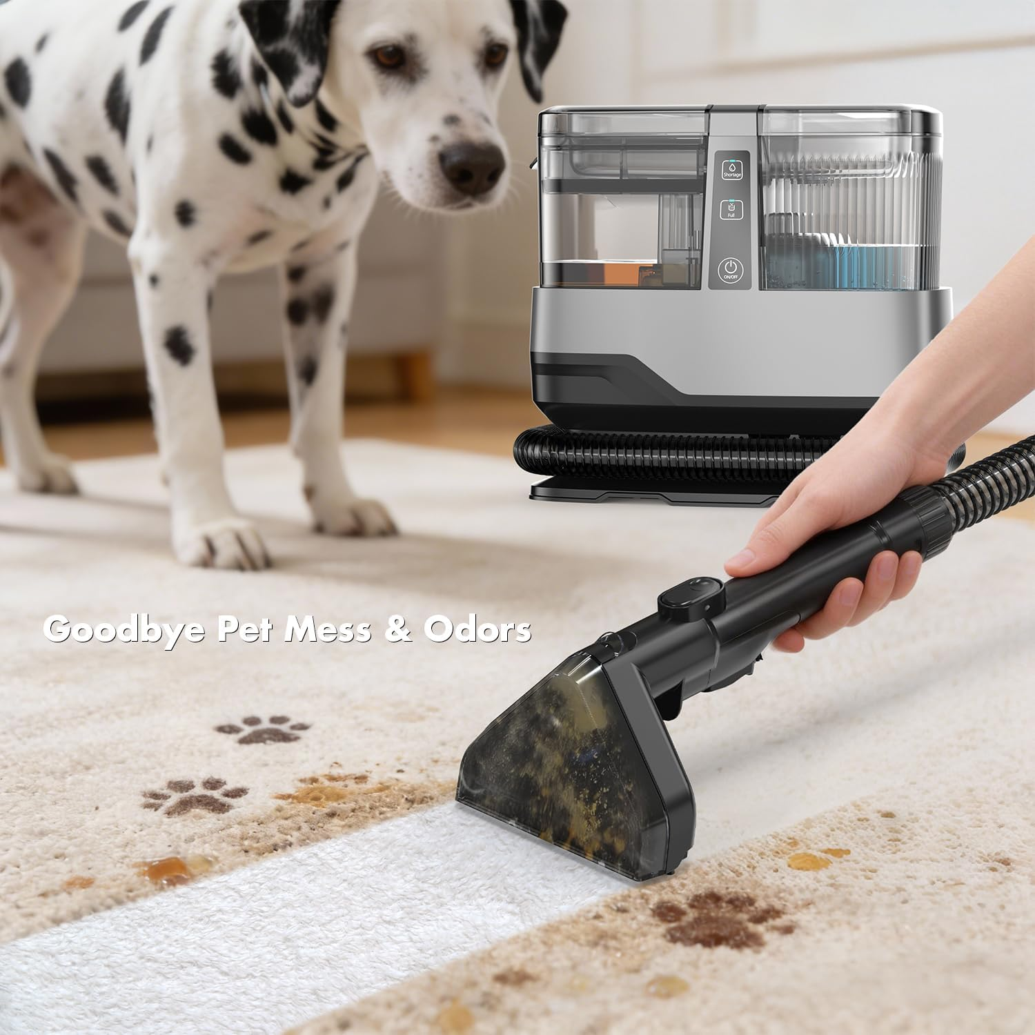 Portable Carpet Spot Cleaner 20Kpa - Upholstery Shampooer with Dual Brush & Self-Cleaning