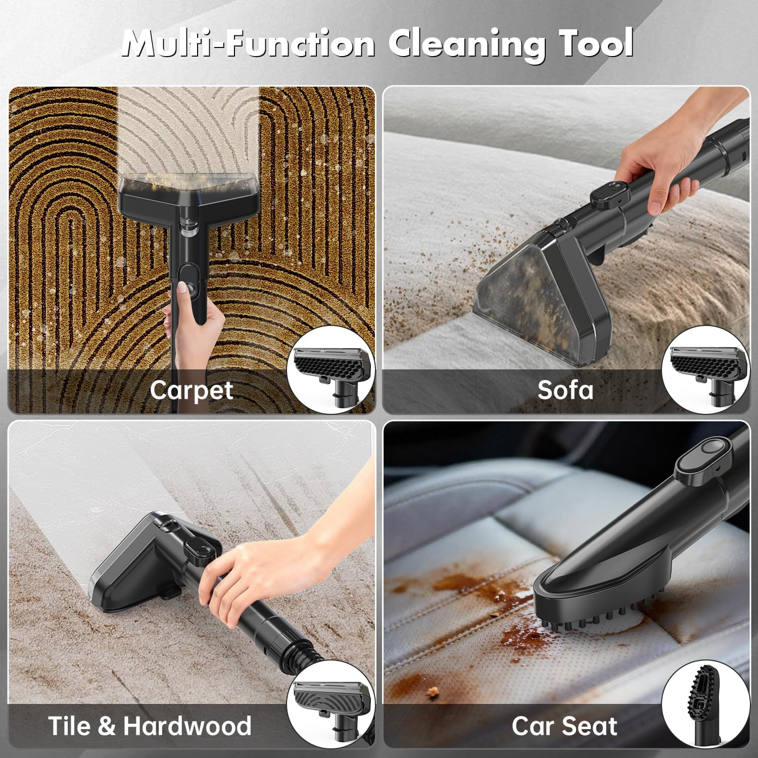 Portable Carpet Spot Cleaner 20Kpa - Upholstery Shampooer with Dual Brush & Self-Cleaning