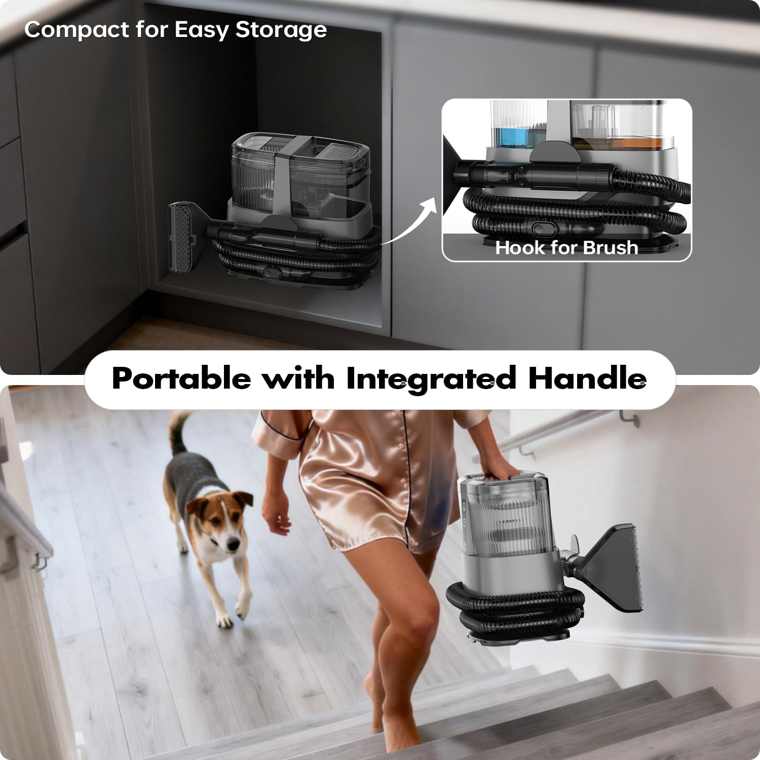 Portable Carpet Spot Cleaner 20Kpa - Upholstery Shampooer with Dual Brush & Self-Cleaning