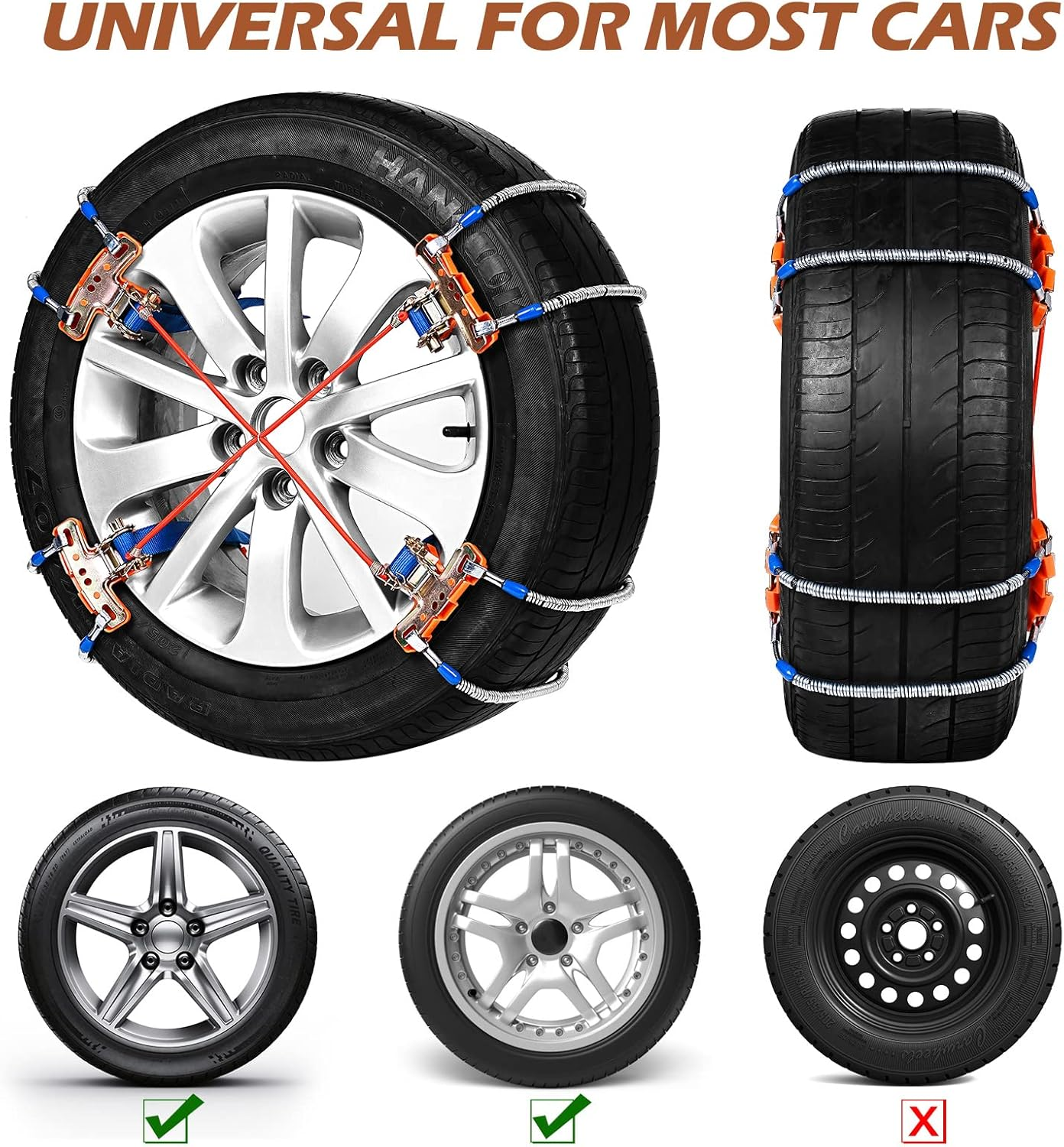 Snow Chains for SUV Car Pickup Trucks - Universal Adjustable Emergency Traction Chains 8PCS (Tire Width 215-265MM)