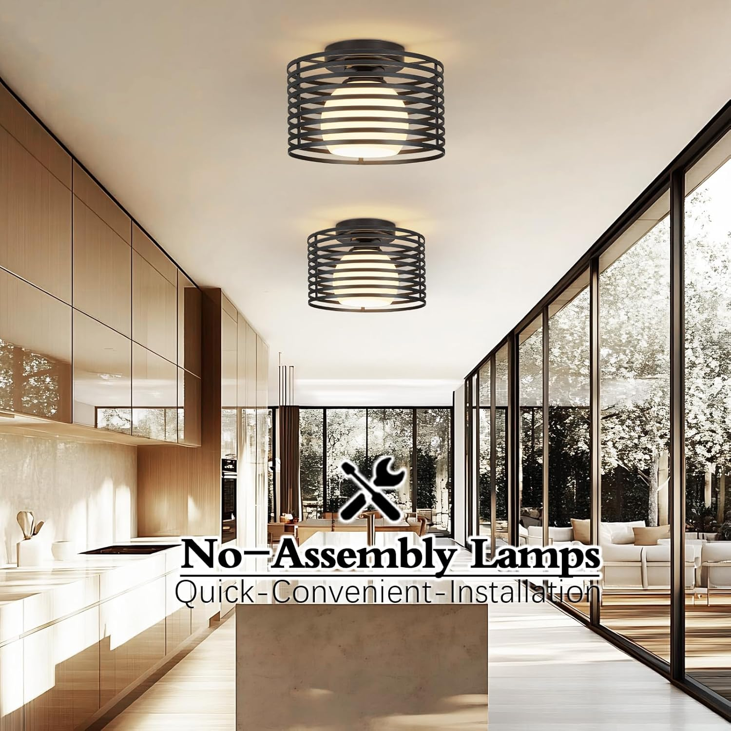Modern Industrial Semi Flush Mount Ceiling Light 9.0in - 1-Light Black Farmhouse Fixture with Glass Shade