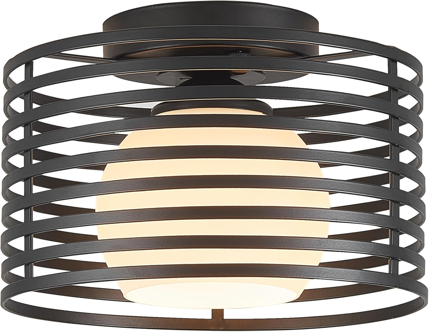 Modern Industrial Semi Flush Mount Ceiling Light 9.0in - 1-Light Black Farmhouse Fixture with Glass Shade