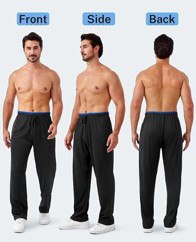 Men's Sweatpants with Zipper Pockets - Open Bottom Mesh Athletic Joggers for Workout & Running