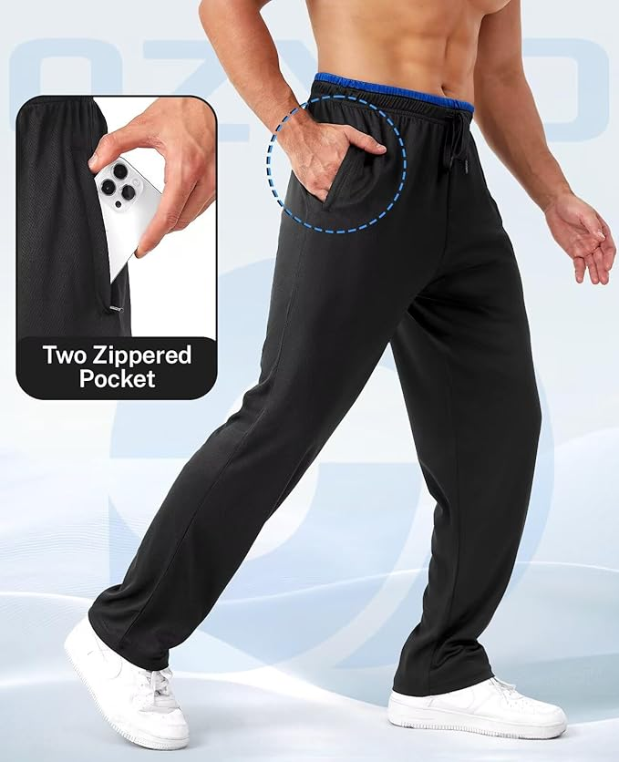 Men's Sweatpants with Zipper Pockets - Open Bottom Mesh Athletic Joggers for Workout & Running