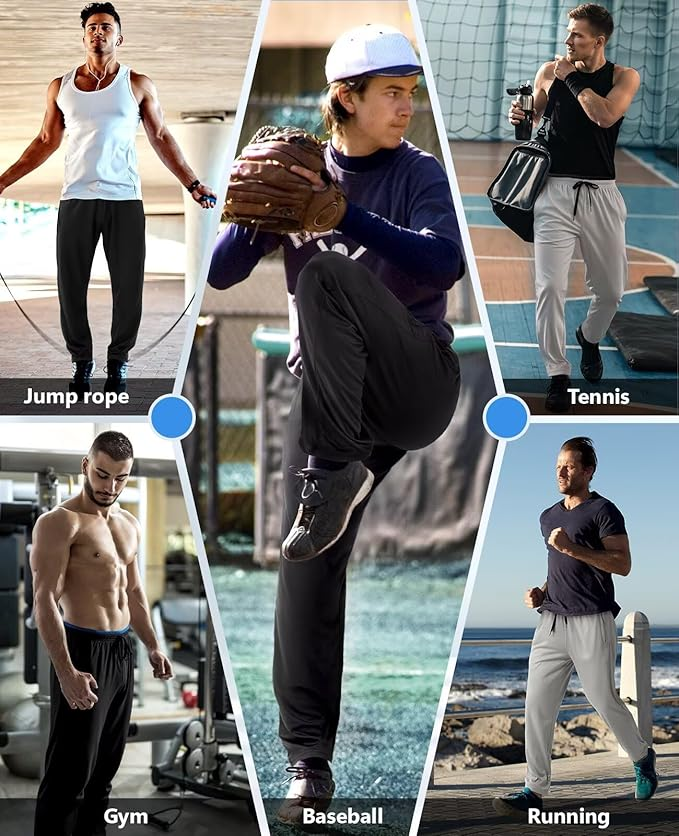 Men's Sweatpants with Zipper Pockets - Open Bottom Mesh Athletic Joggers for Workout & Running