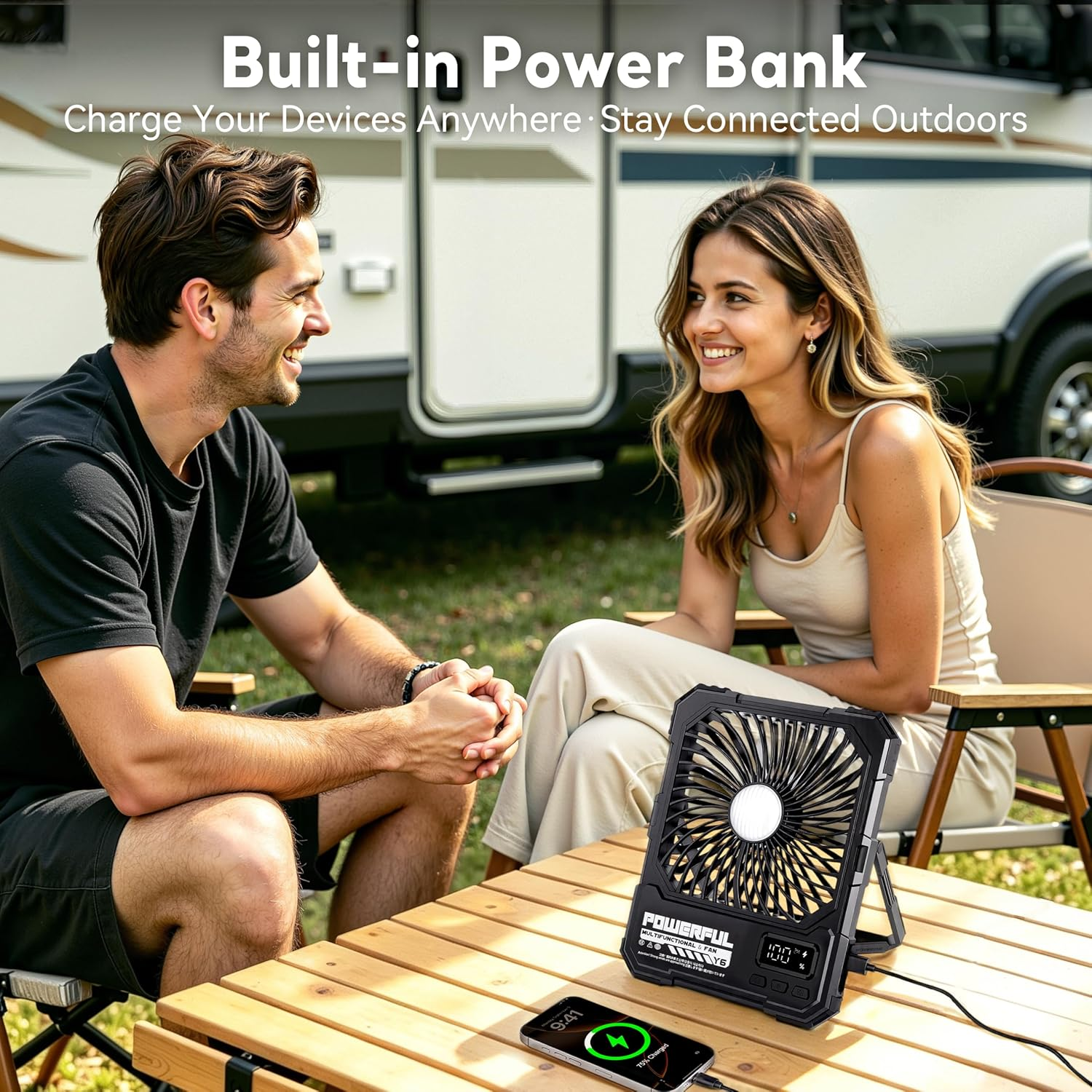 Portable Camping Fan 20000mAh Foldable LED Power Bank