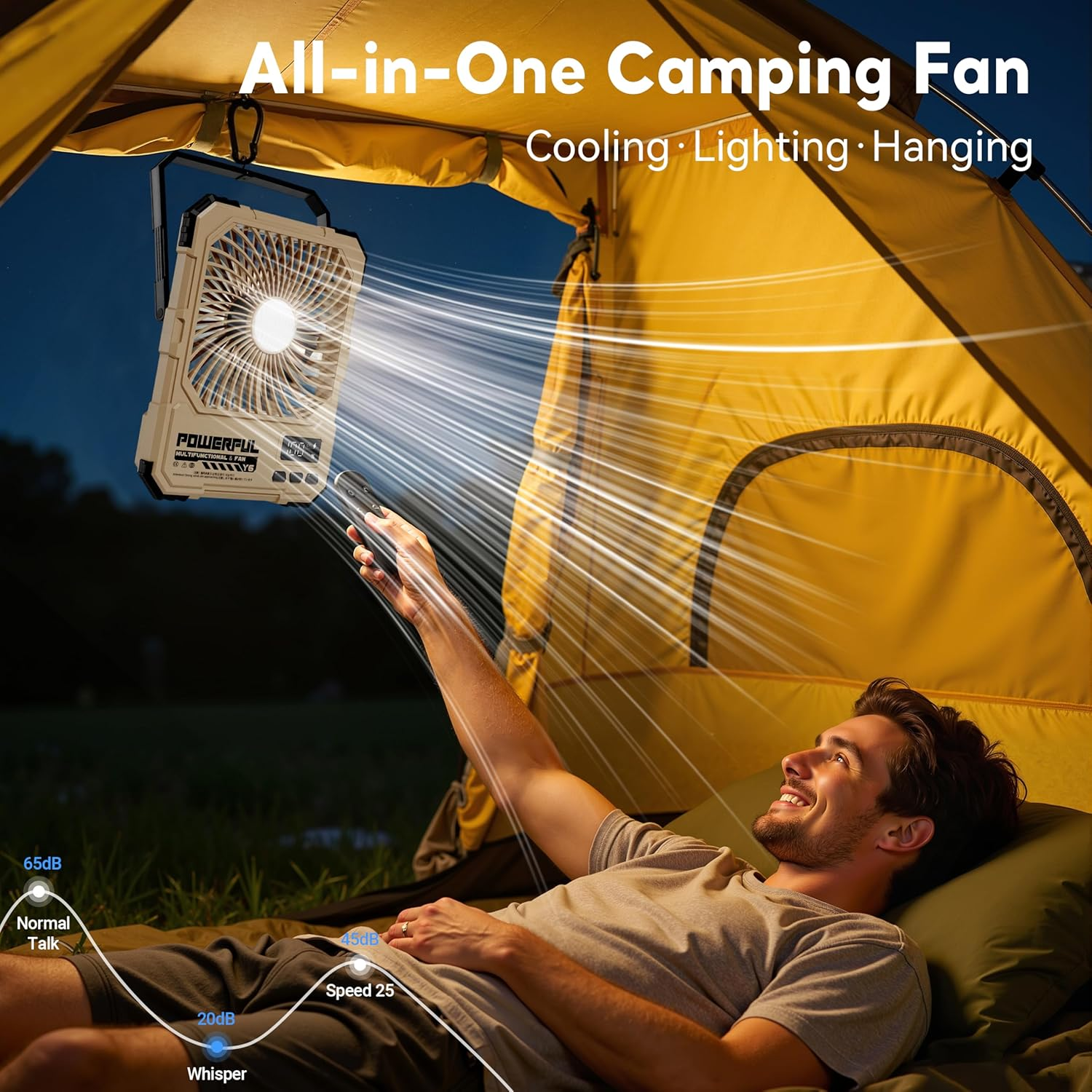 Portable Camping Fan 20000mAh Foldable LED Power Bank