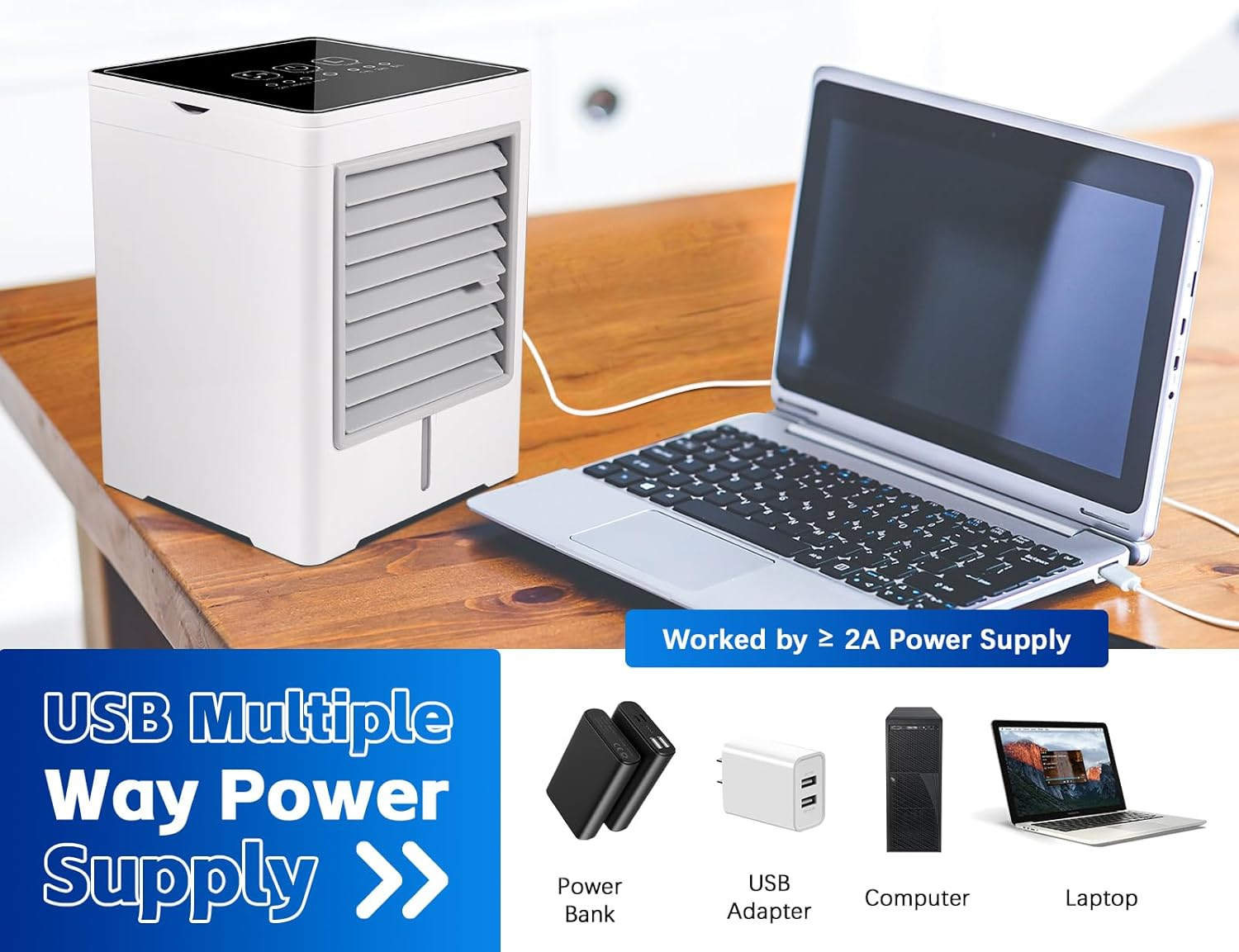Portable Evaporative Air Cooler USB Mini Fan 3 Speeds