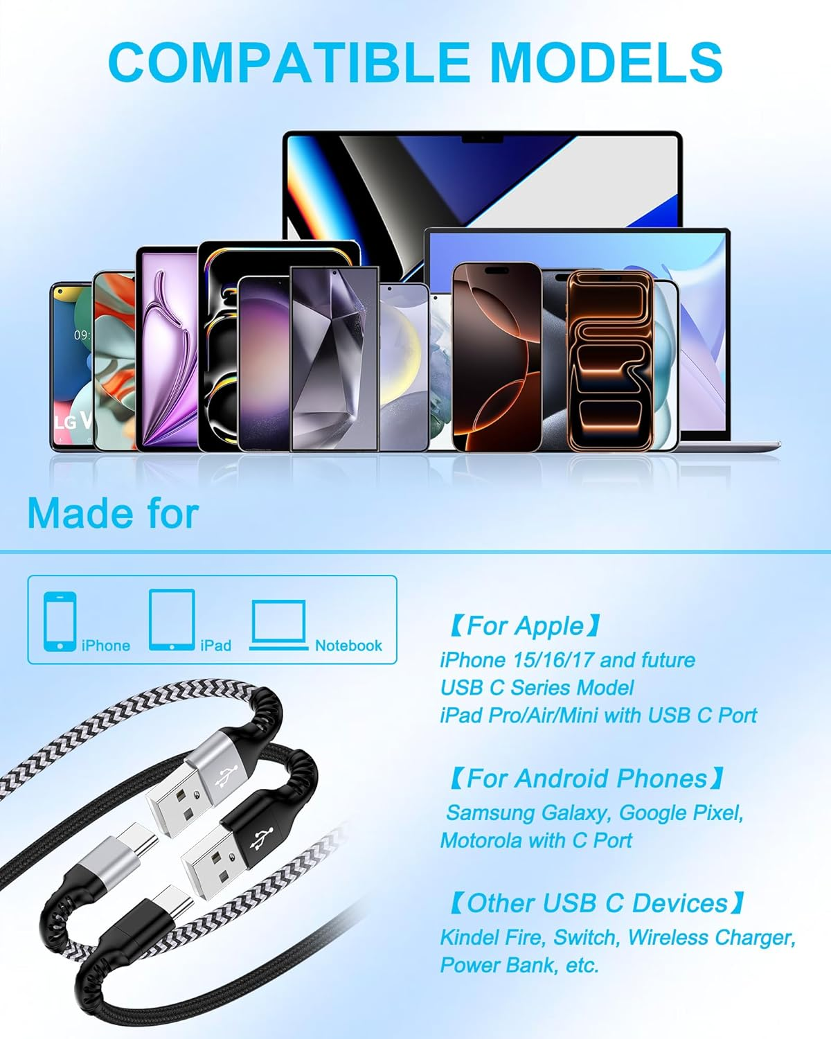USB-C CarPlay Cable Fast Charging iPhone 17 16 15 3FT