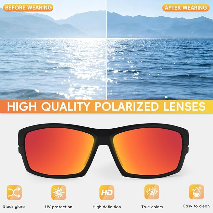 Polarized Sports Sunglasses Men TR90 UV Protection Wrap