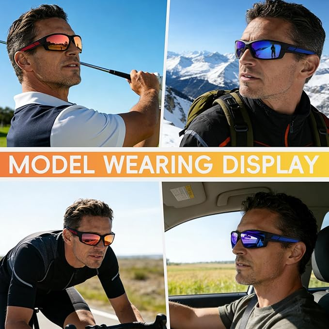 Polarized Sports Sunglasses Men TR90 UV Protection Wrap