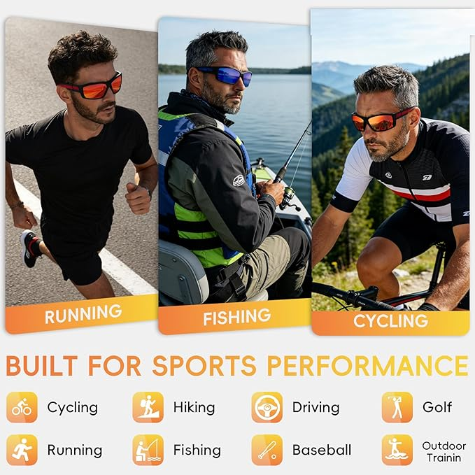 Polarized Sports Sunglasses Men TR90 UV Protection Wrap