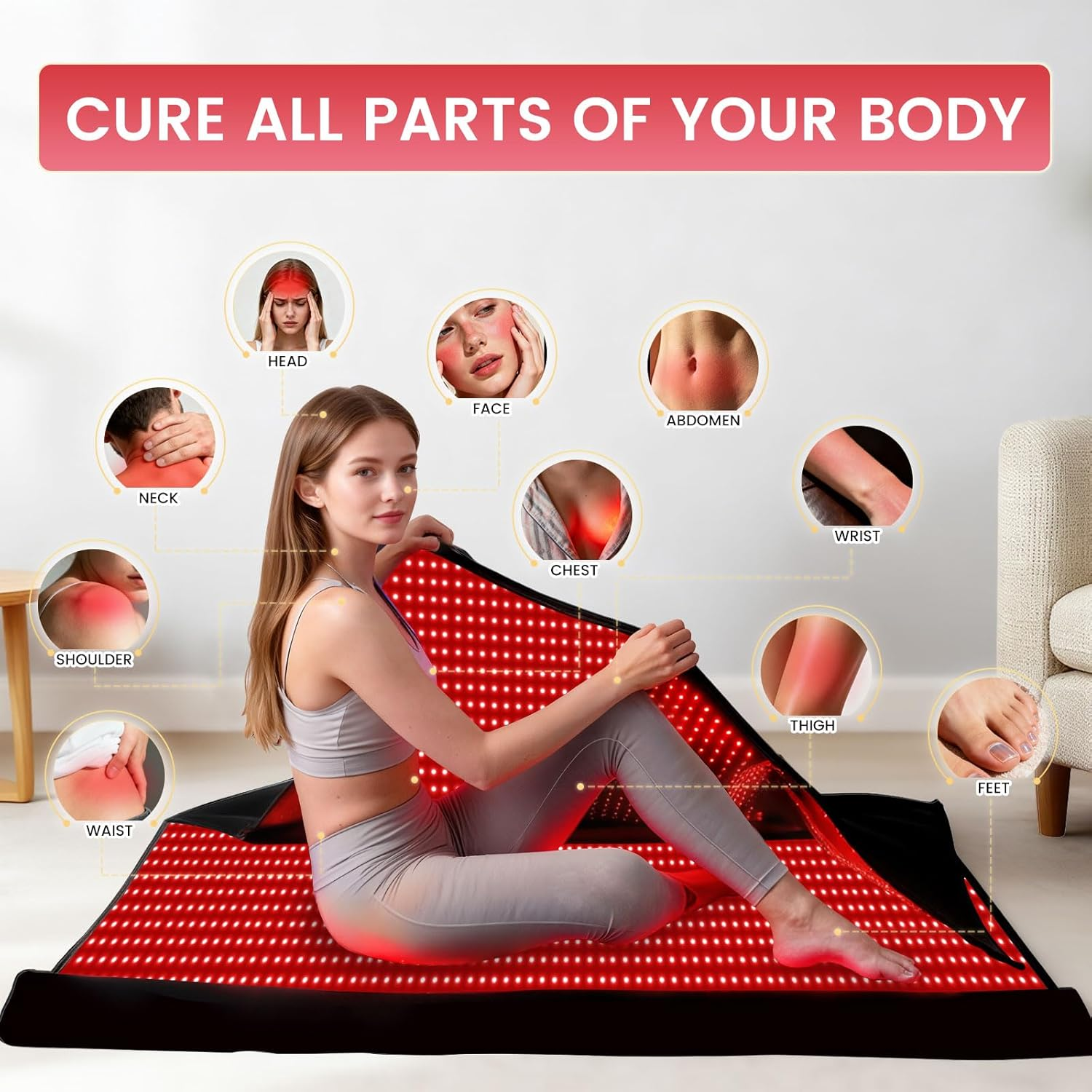 Red Light Therapy Mat 71x32 Full Body 2520 LEDs 660nm 850nm