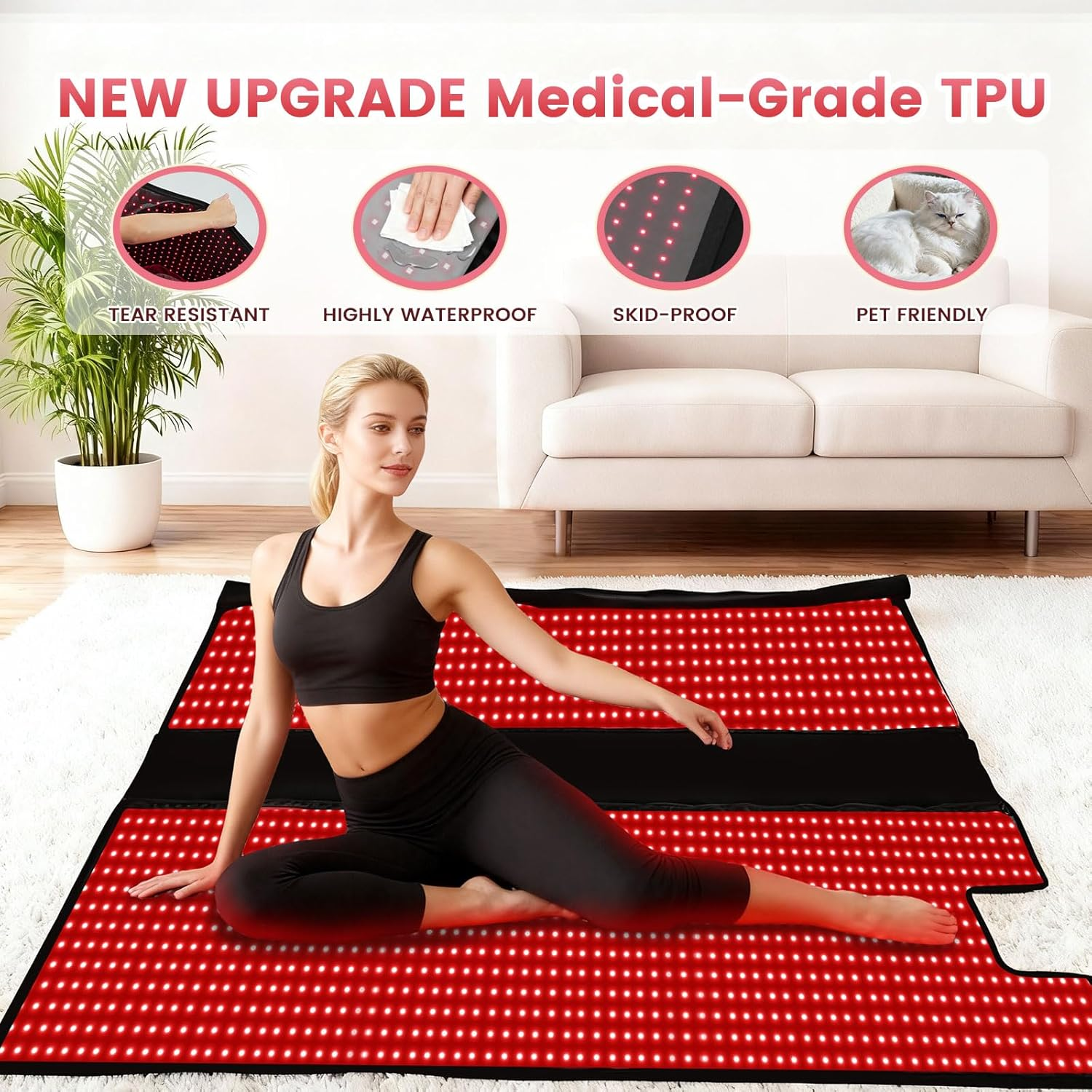 Red Light Therapy Mat 71x32 Full Body 2520 LEDs 660nm 850nm