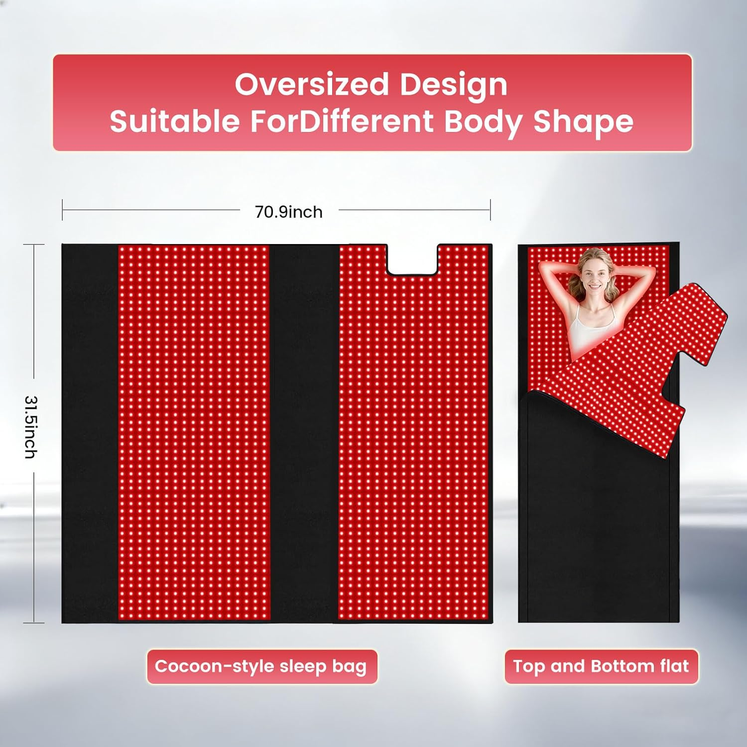 Red Light Therapy Mat 71x32 Full Body 2520 LEDs 660nm 850nm
