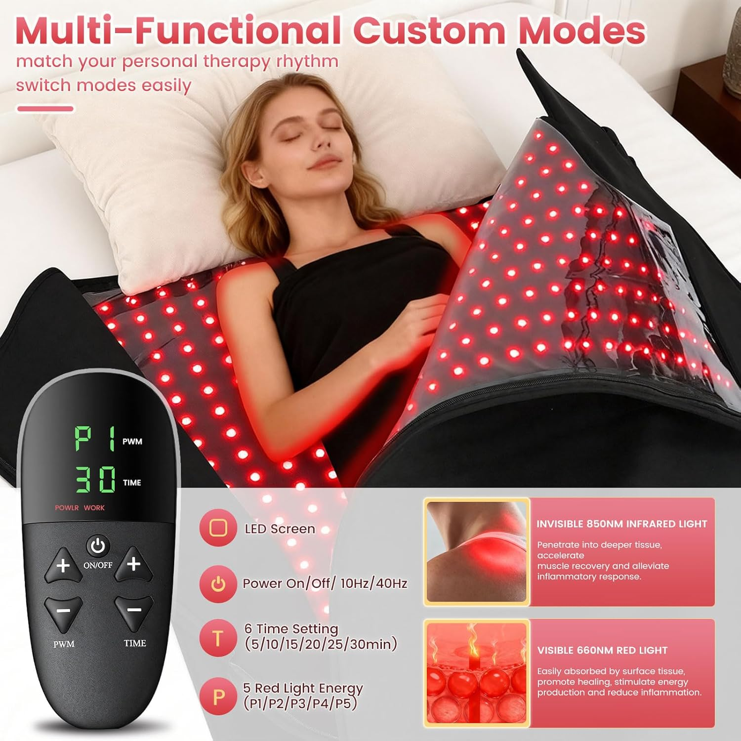Red Light Therapy Mat 71x32 Full Body 2520 LEDs 660nm 850nm
