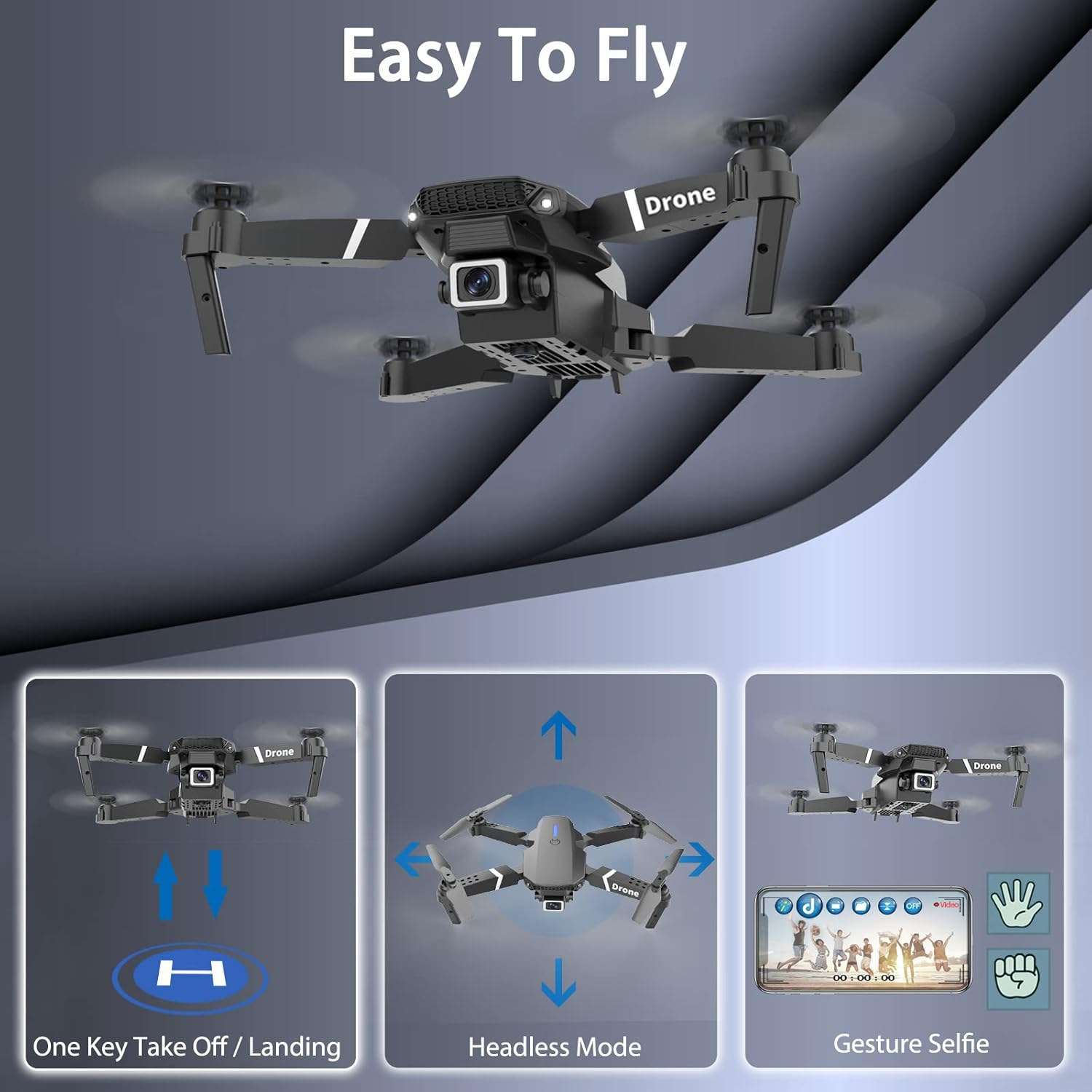 Drone 1080P Camera FPV Foldable 2 Batteries Carrying Case