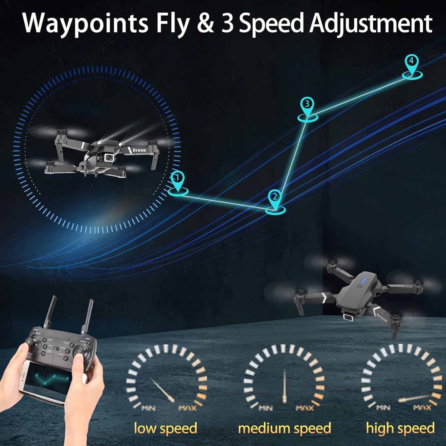 Drone 1080P Camera FPV Foldable 2 Batteries Carrying Case