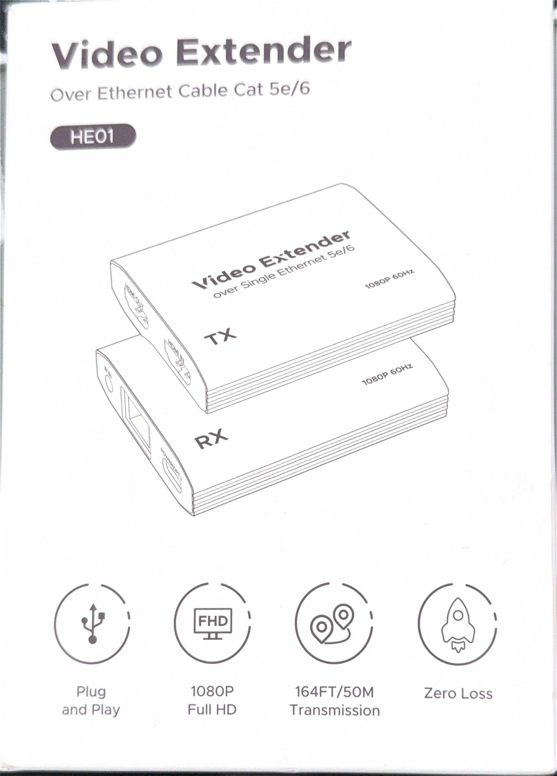 HDMI Extender Over Cat6 - 1080p 60Hz Video Extender 164ft - HE01 Professional HDMI to RJ45 Transmitter Receiver Kit